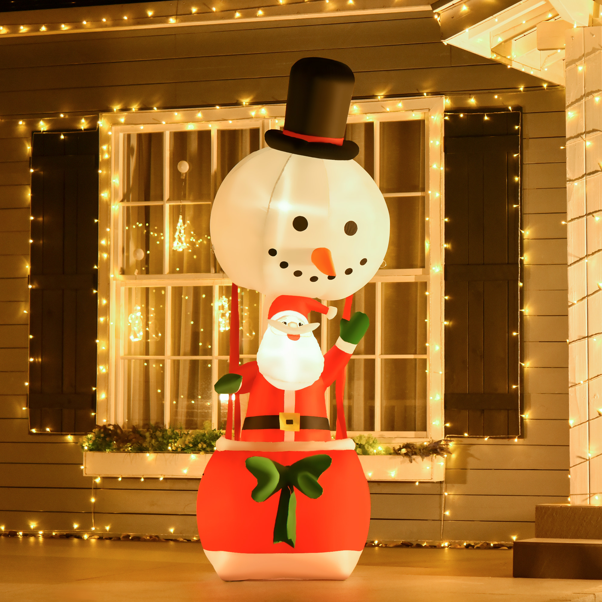 HOMCOM 2.5m Christmas Inflatable Decoration with Santa Claus on Snowman Hot Air Balloon, Blow Up Xmas Decor for Outdoor â€‹Indoor Home Garden Family