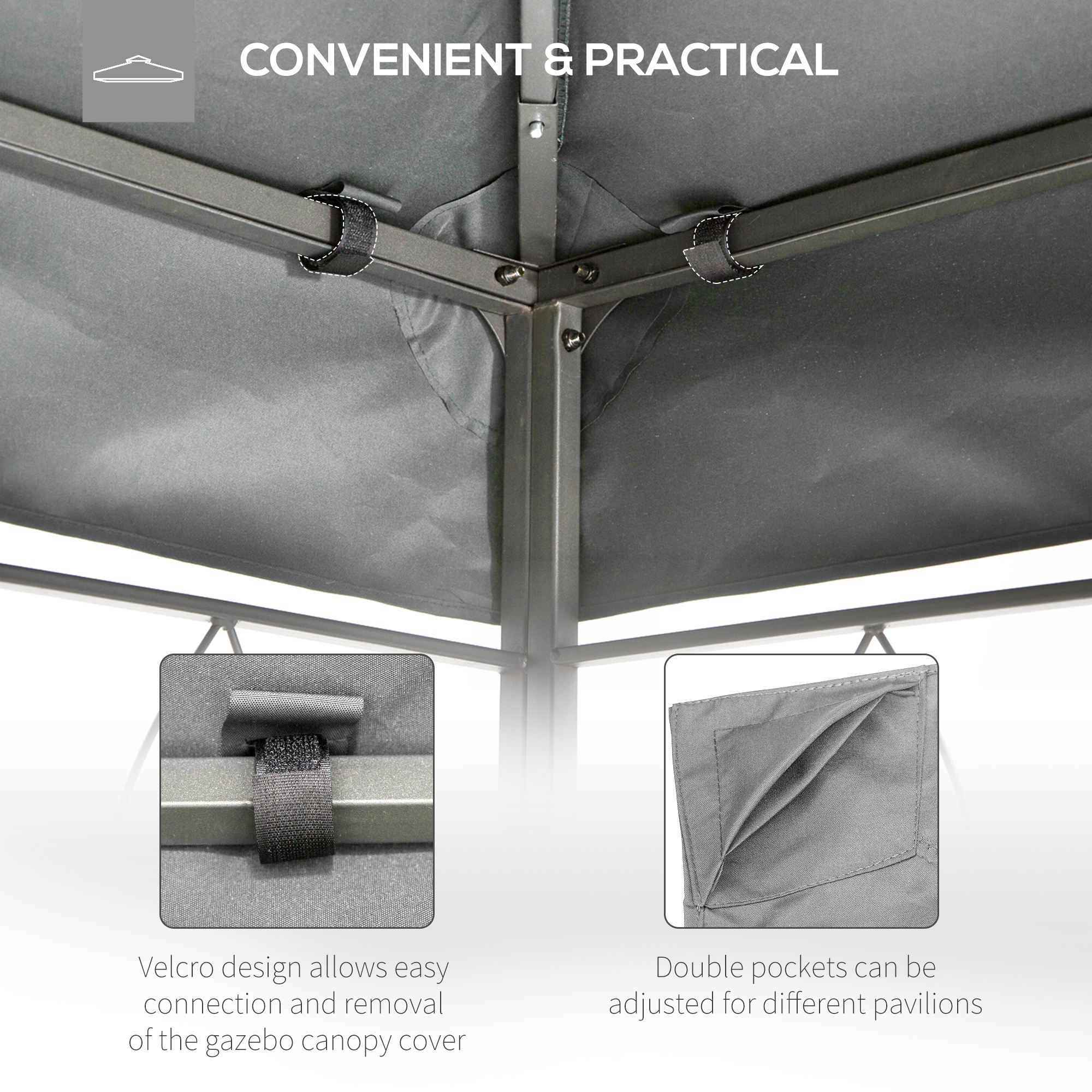 Outsunny Gazebo Replacement Canopy 3x4m, 2 Tier Roof, UV Protection Cover, Outdoor Awning, Light Grey.