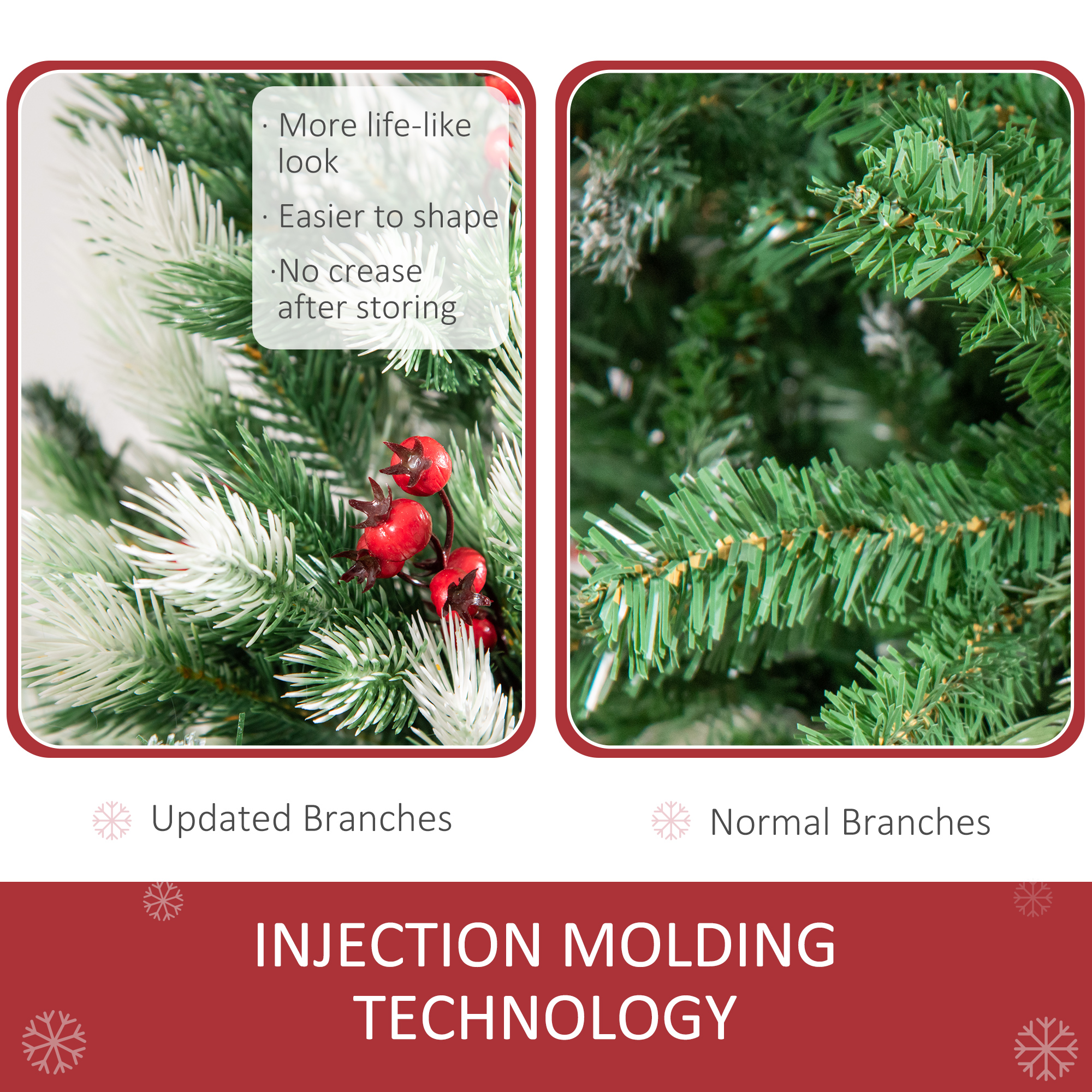 HOMCOM 6ft Artificial Snow-Flocked Pine Tree Holiday Home Christmas Decoration with Red Berries, Automatic Open - Green