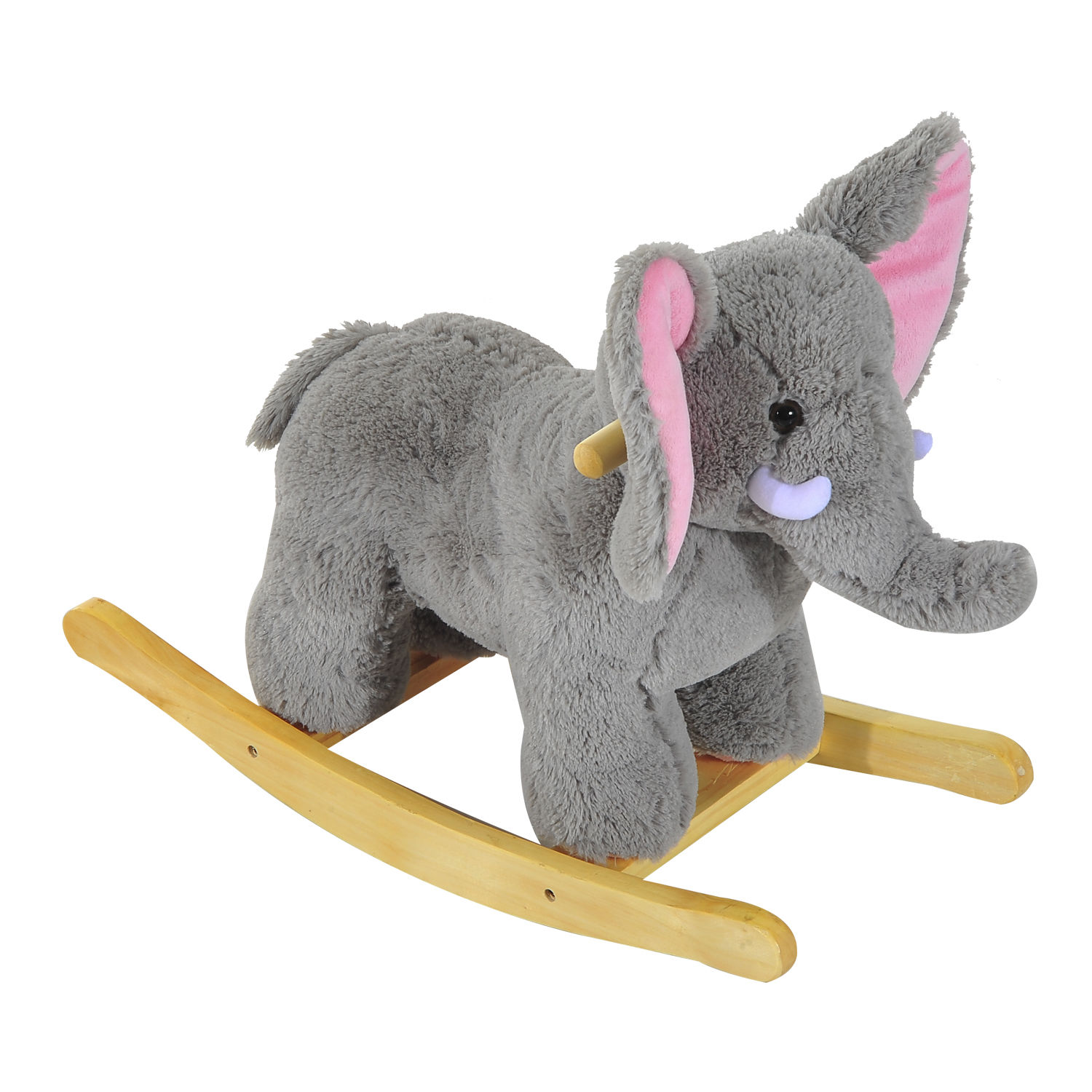 HOMCOM Plush Elephant Rocking Horse for Kids, Traditional Wooden Riding Toy with 32 Nursery Rhymes, Grey