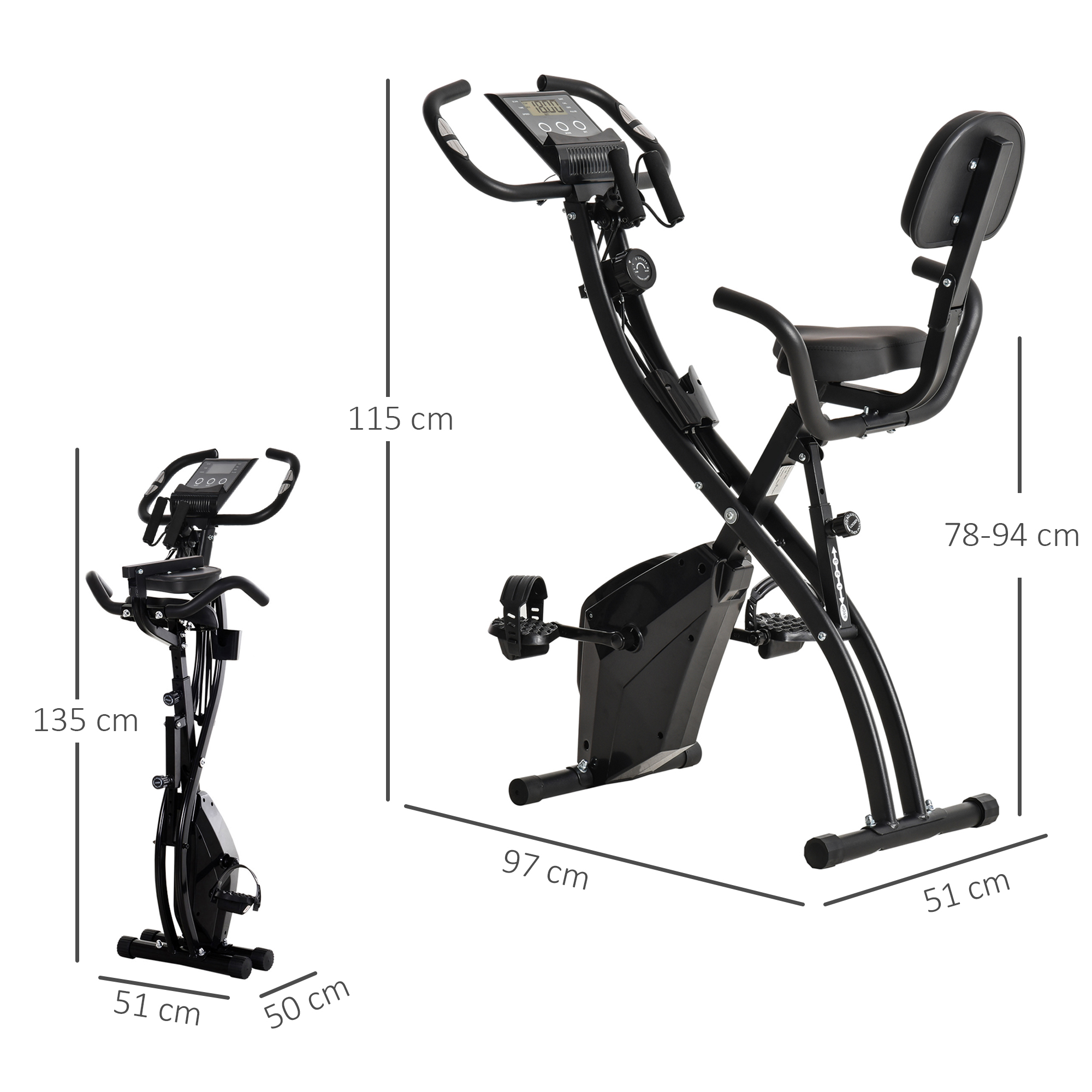 HOMCOM 2-in-1 Foldable Exercise Bike Recumbent Stationary Bike 8-Level Adjustable Magnetic Resistance with Pulse Sensor LCD Display