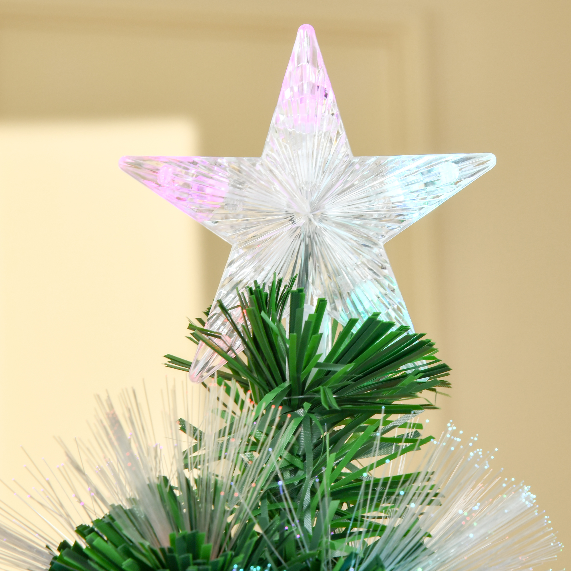 HOMCOM 6ft Tall Artificial Tree Fiber Optic Colorful LED Pre-Lit Holiday Home Christmas Decoration with Flash Mode - Green