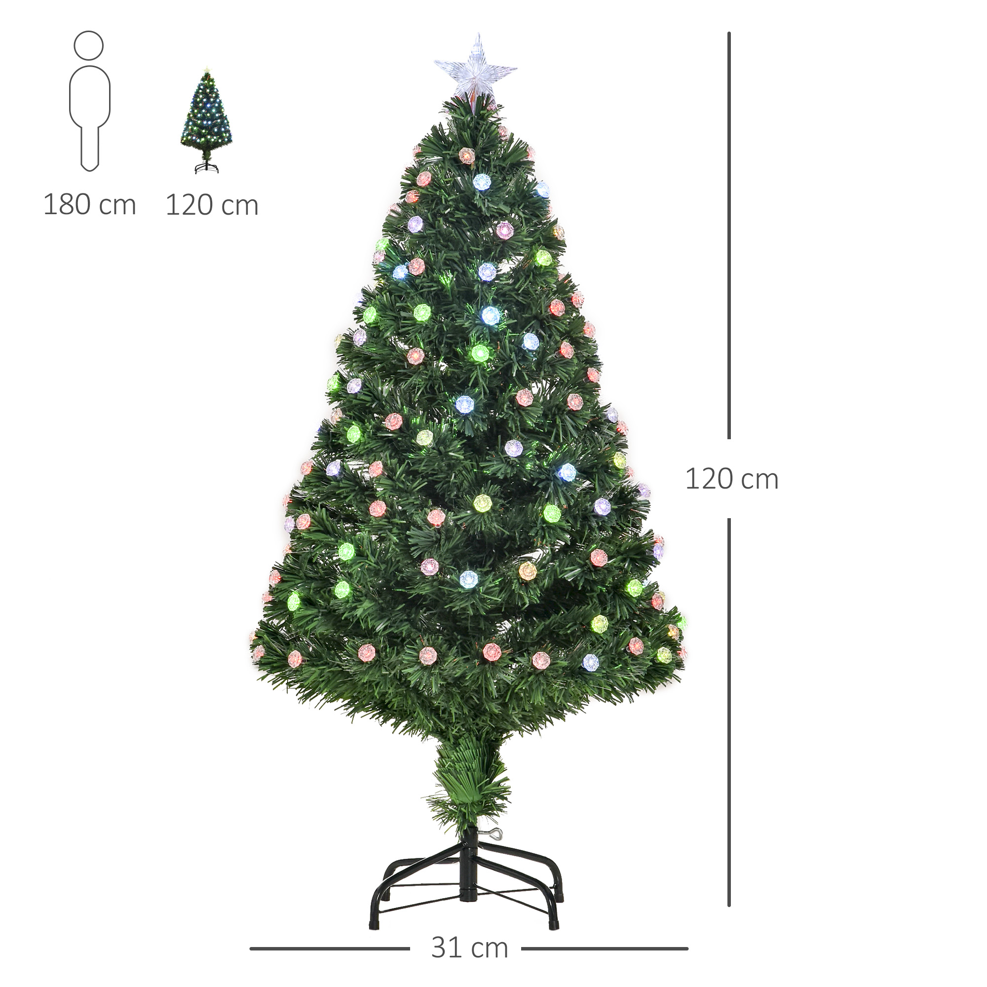 HOMCOM 4FT Prelit Christmas Tree Artificial w/Fibre Optic Decorations LED Light Holiday Home Xmas Decoration-Green