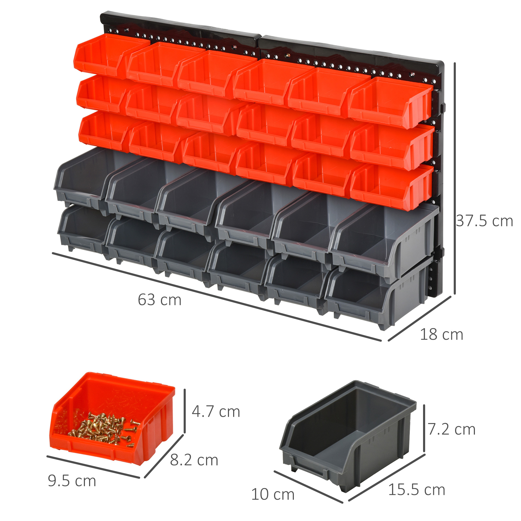 DURHAND Professional Wall Mounted Tool Organiser, 30-Compartment, PP Material, Ideal for Hardware Storage, Red/Grey