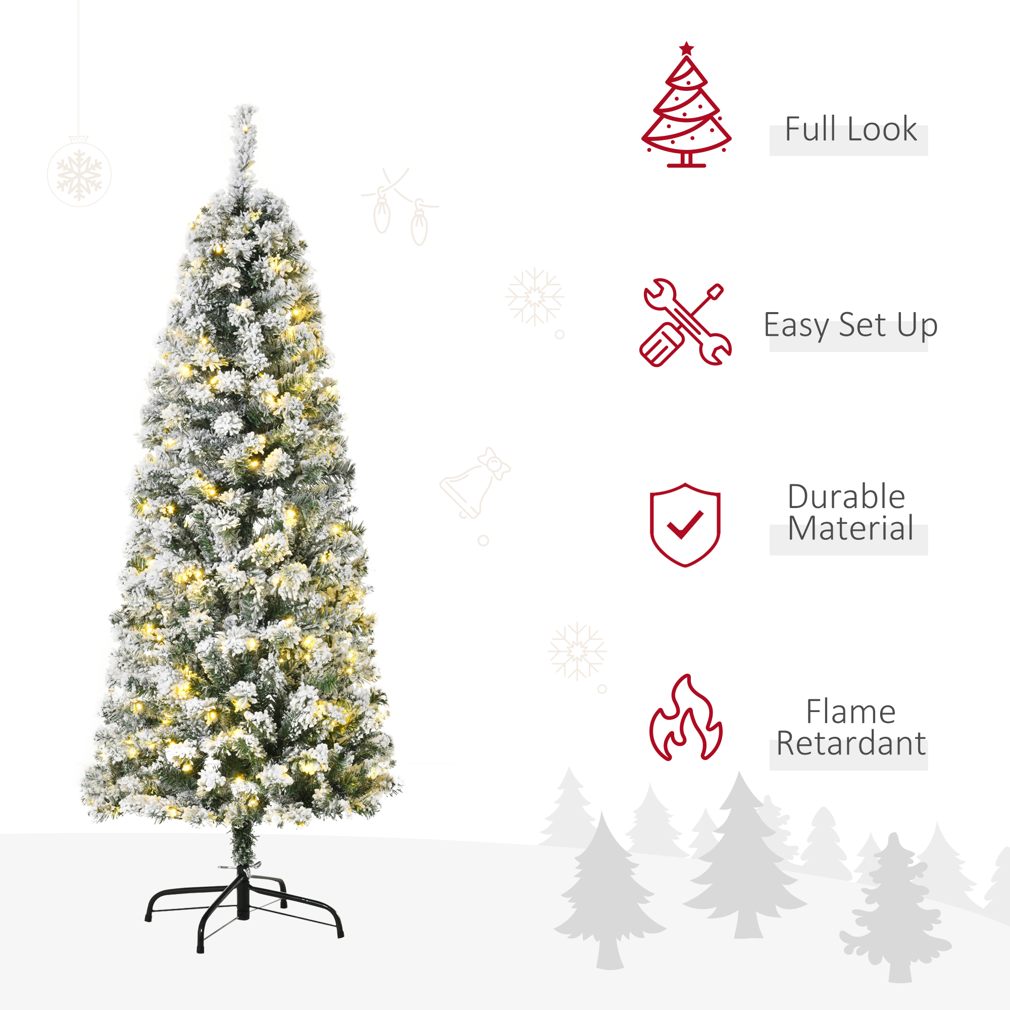 HOMCOM 5 Feet Pre Lit Christmas Tree Artificial Snow Flocked Christmas Tree with Warm White LED Light, Holiday Home Xmas Decoration, Green White