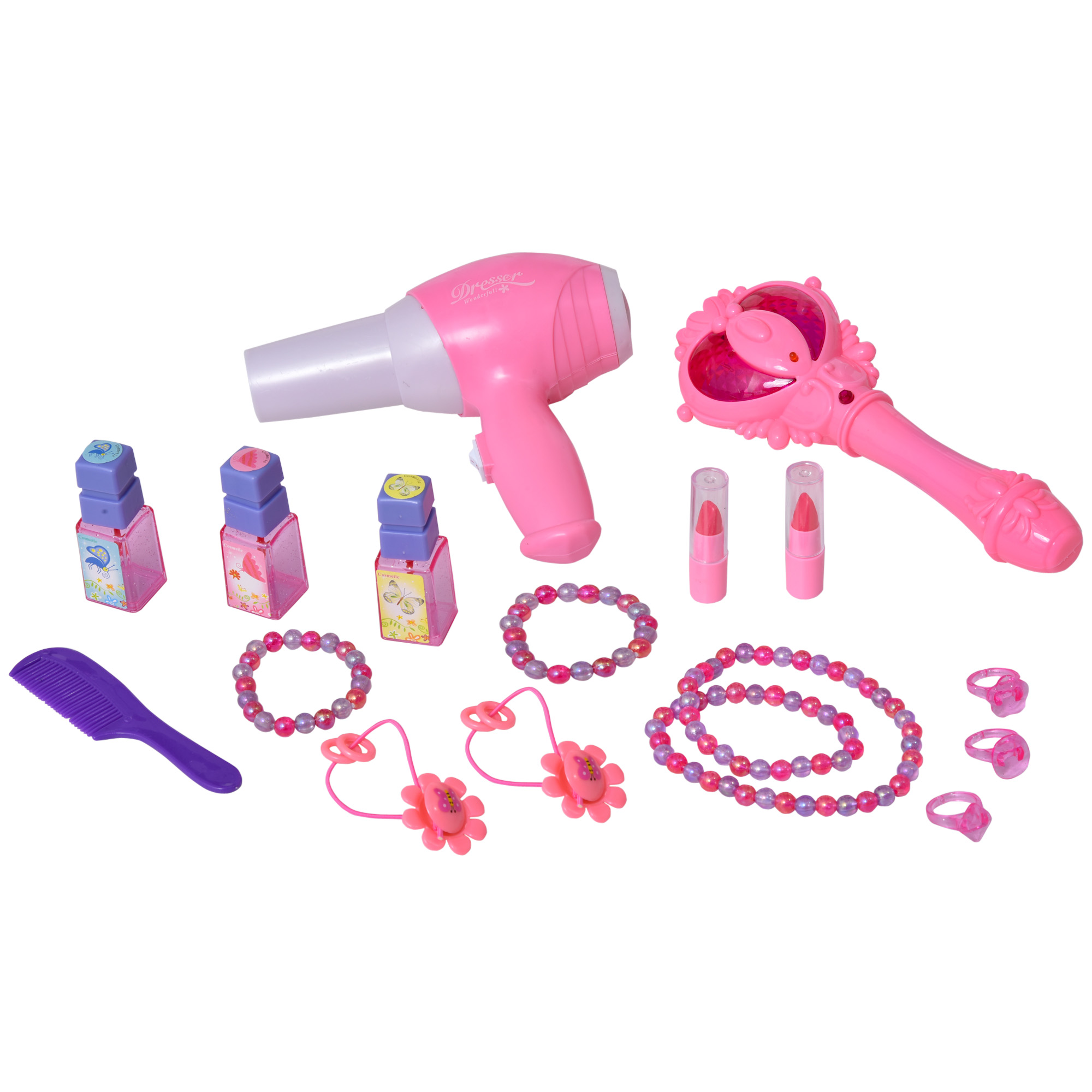 HOMCOM Kids Pretend Play Plastic Vanity Table Set w/ Sound Effect Pink