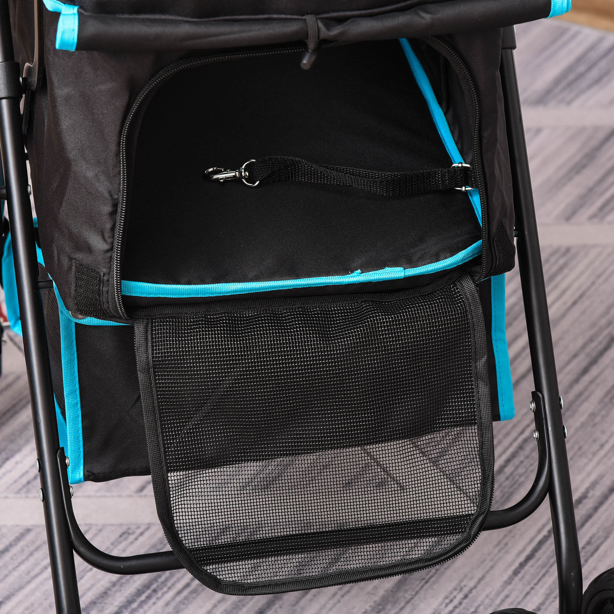 PawHut Pet Stroller with One-Click Fold, EVA Wheels, Brake, Removable Basket, Bottle Holder, Adjustable Canopy, Safety Leash