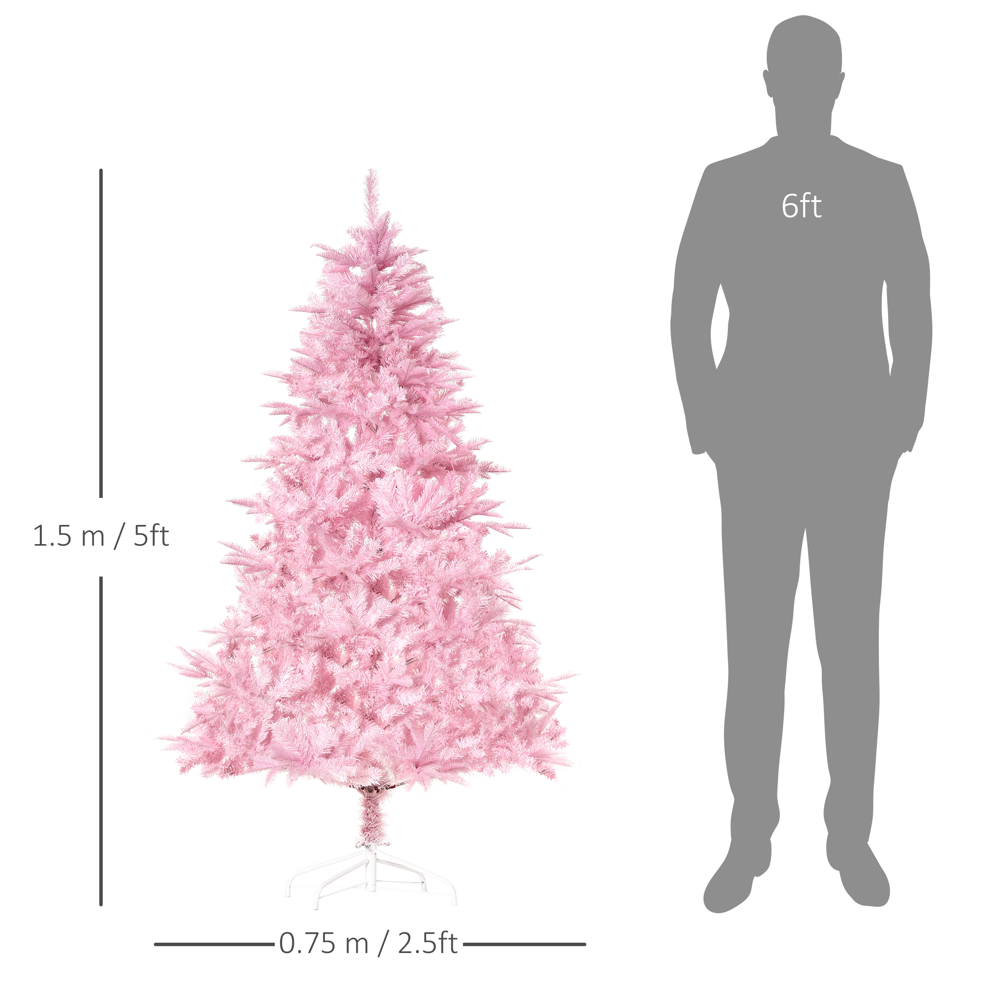 HOMCOM 5FT Pop-up Artificial Christmas Tree Holiday Xmas Holiday Tree Decoration with Automatic Open for Home Party, Pink