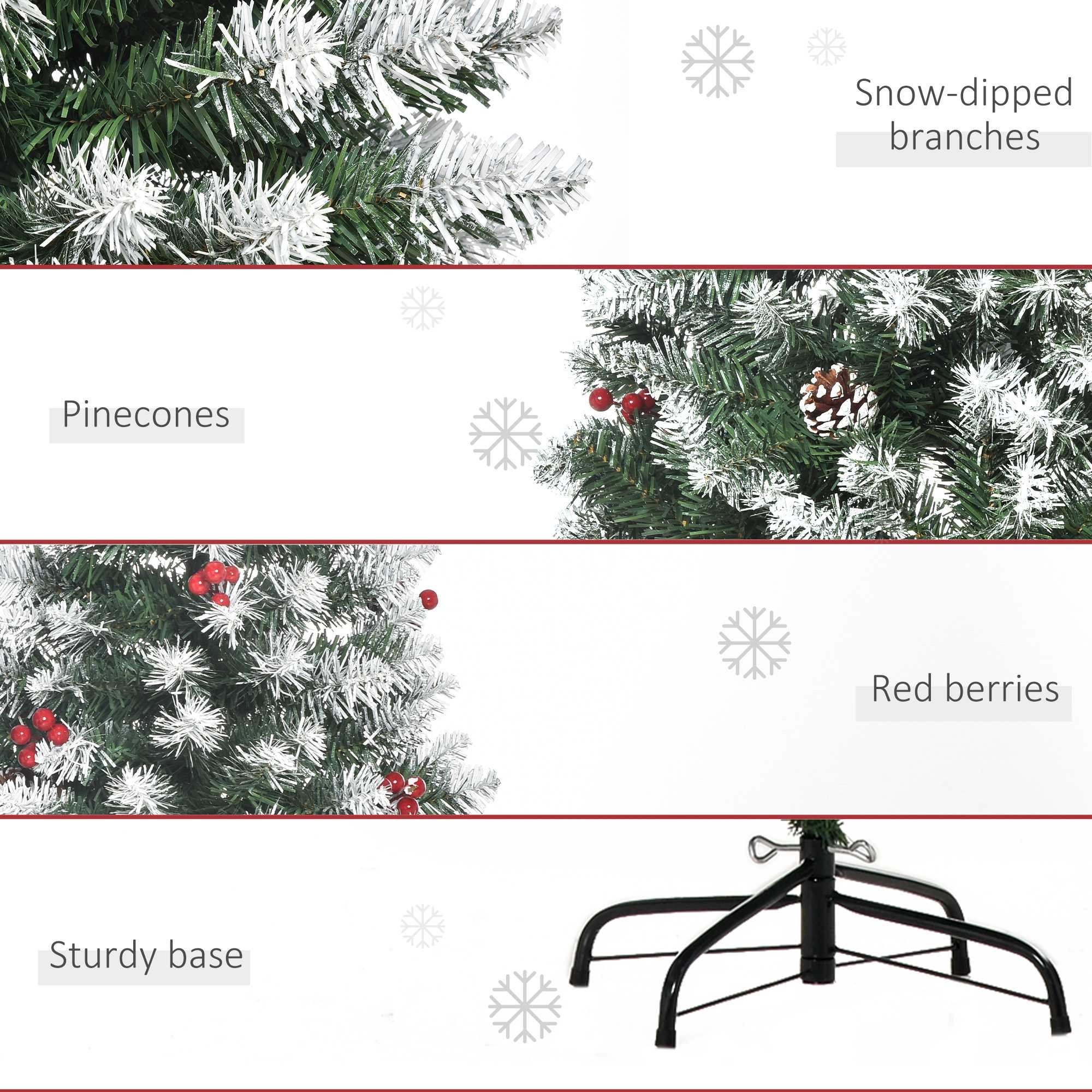 HOMCOM 6FT Prelit Christmas Tree Xmas Pencil Tree with Red Berries and Pinecones Holiday Home Indoor Decoration with Foldable Feet, Green