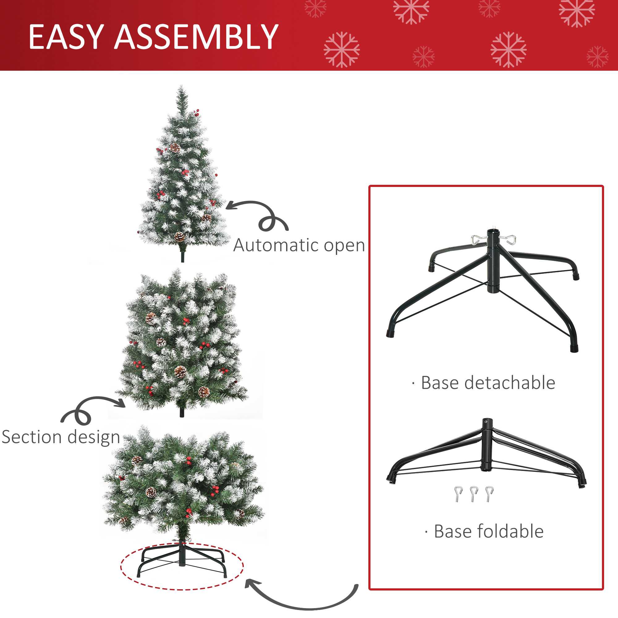HOMCOM 6FT Prelit Christmas Tree Xmas Pencil Tree with Red Berries and Pinecones Holiday Home Indoor Decoration with Foldable Feet, Green