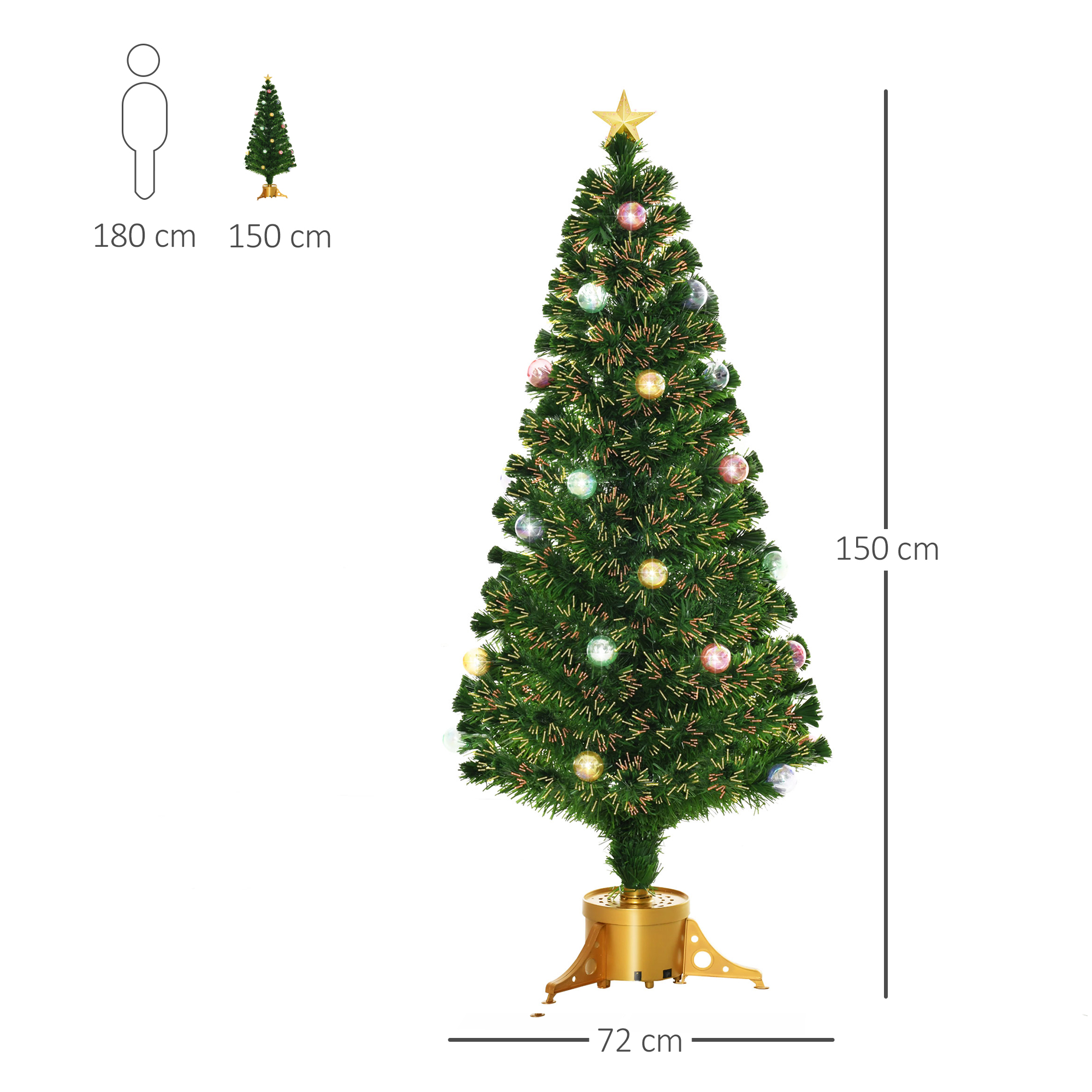 HOMCOM 5FT Pre Lit Christmas Tree Artificial Tree Fiber Optic Holiday Home Xmas Indoor Decoration with Golden Stand Green