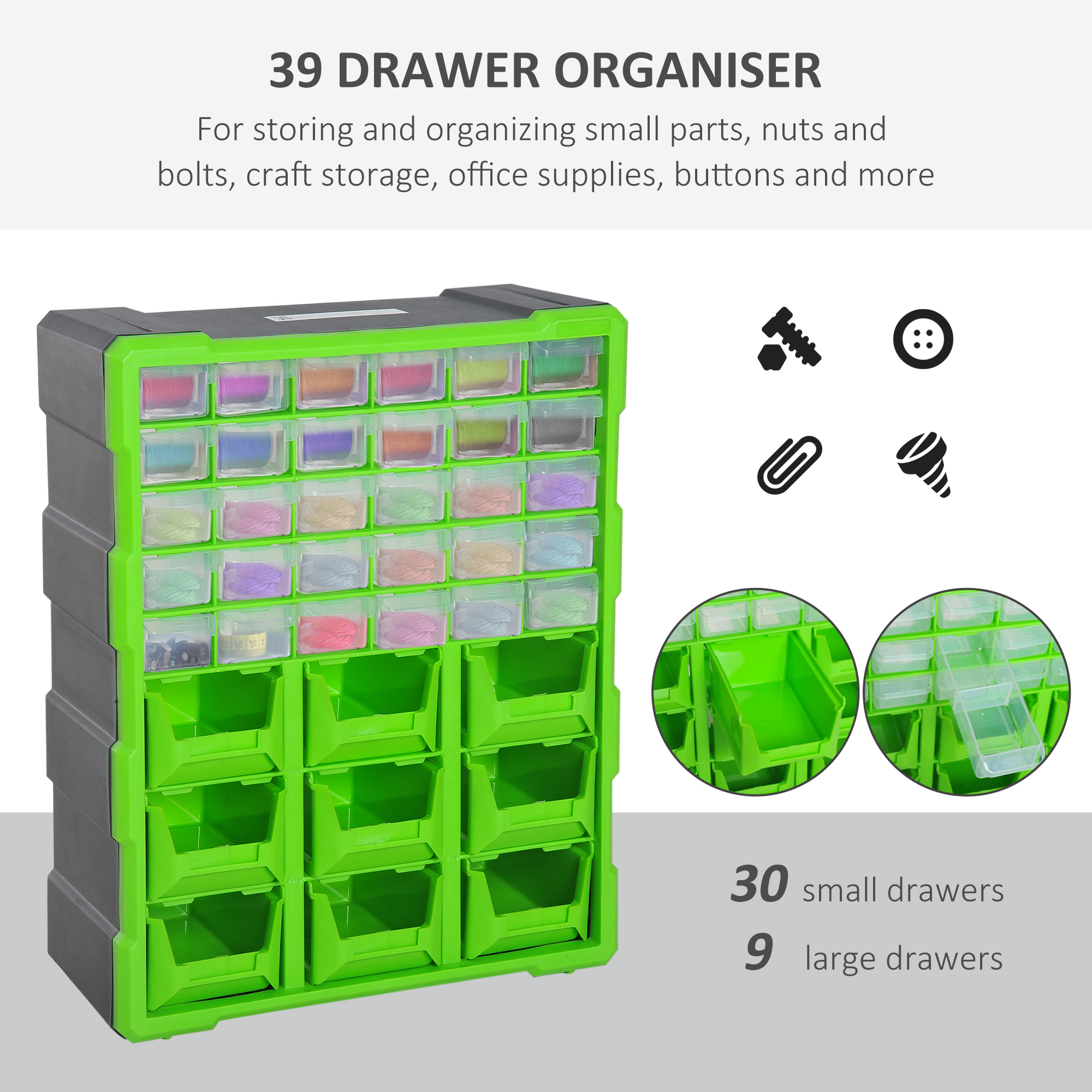 DURHAND Organiser Cabinet with 39 Drawers, Multi-Compartment Storage for Tools and Crafts, Compact Design, Green