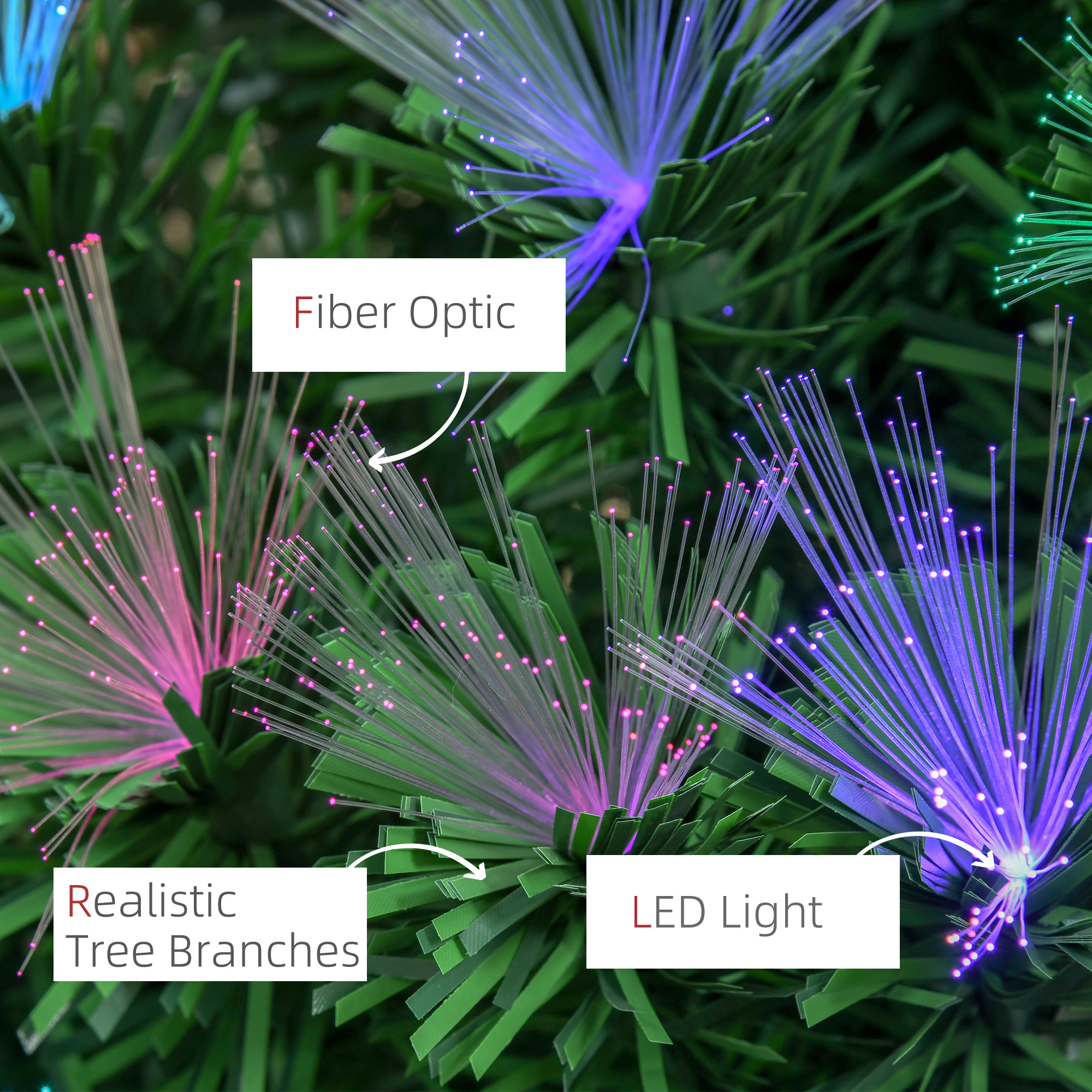 HOMCOM 6ft Tall Artificial Tree Fiber Optic Colorful LED Pre-Lit Holiday Home Christmas Decoration with Flash Mode - Green