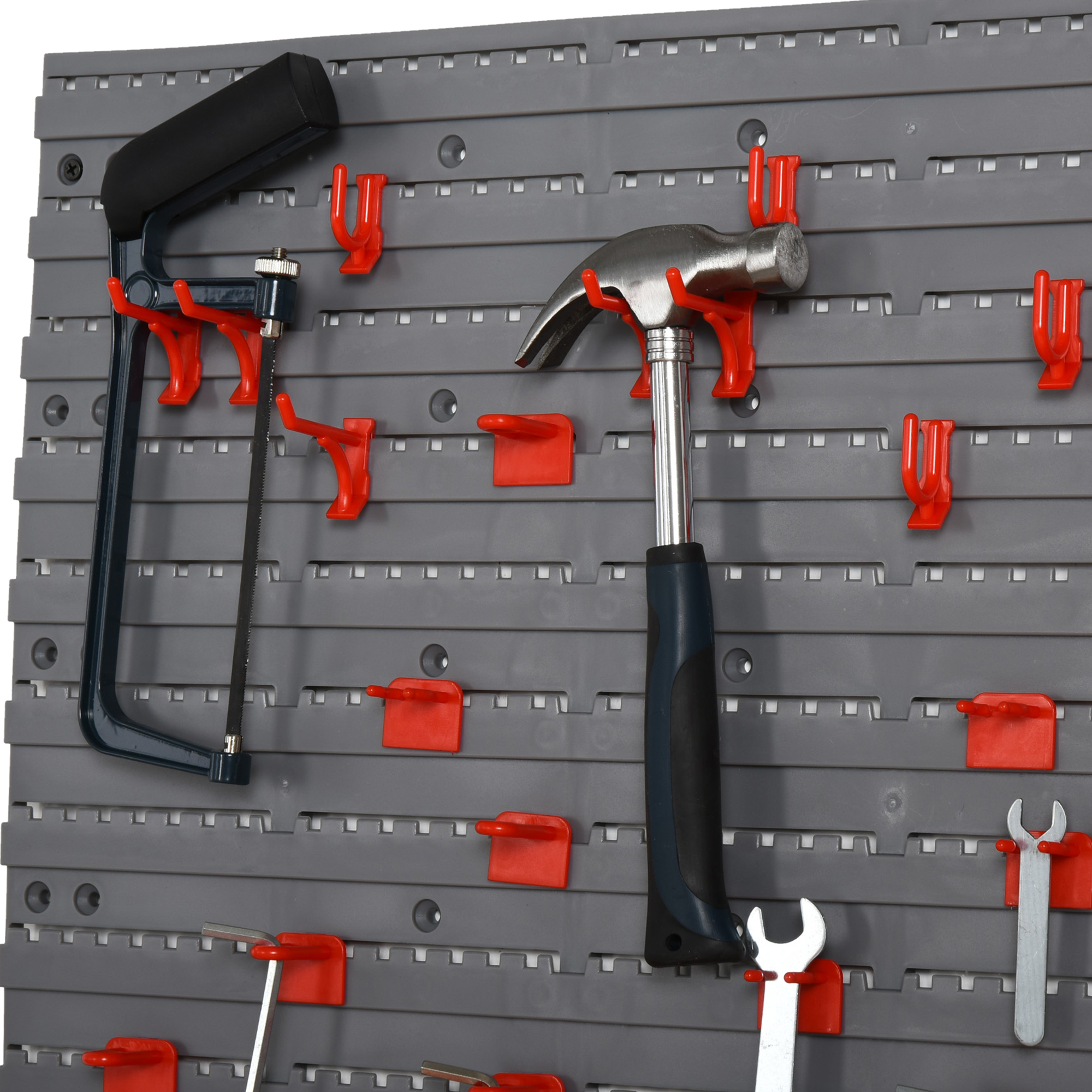 DURHAND Wall Mounted Tool Storage Board, 54 Piece Set with Pegboard, 50 Pegs, 2 Shelves, Organiser for Workshop, Garage