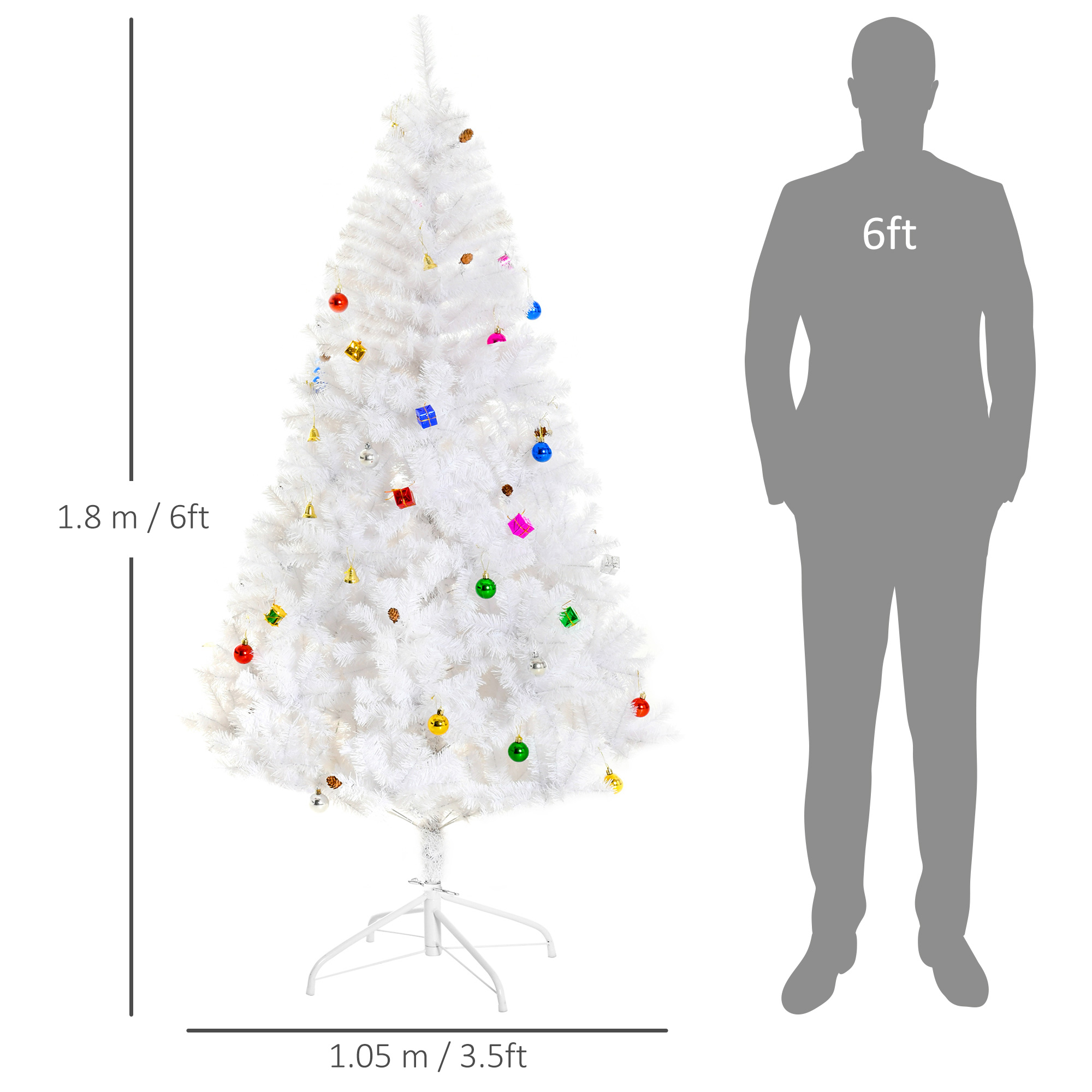 HOMCOM 6ft Snow Artificial Christmas Tree w/Metal Stand Decorations Home Seasonal Elegant Faux