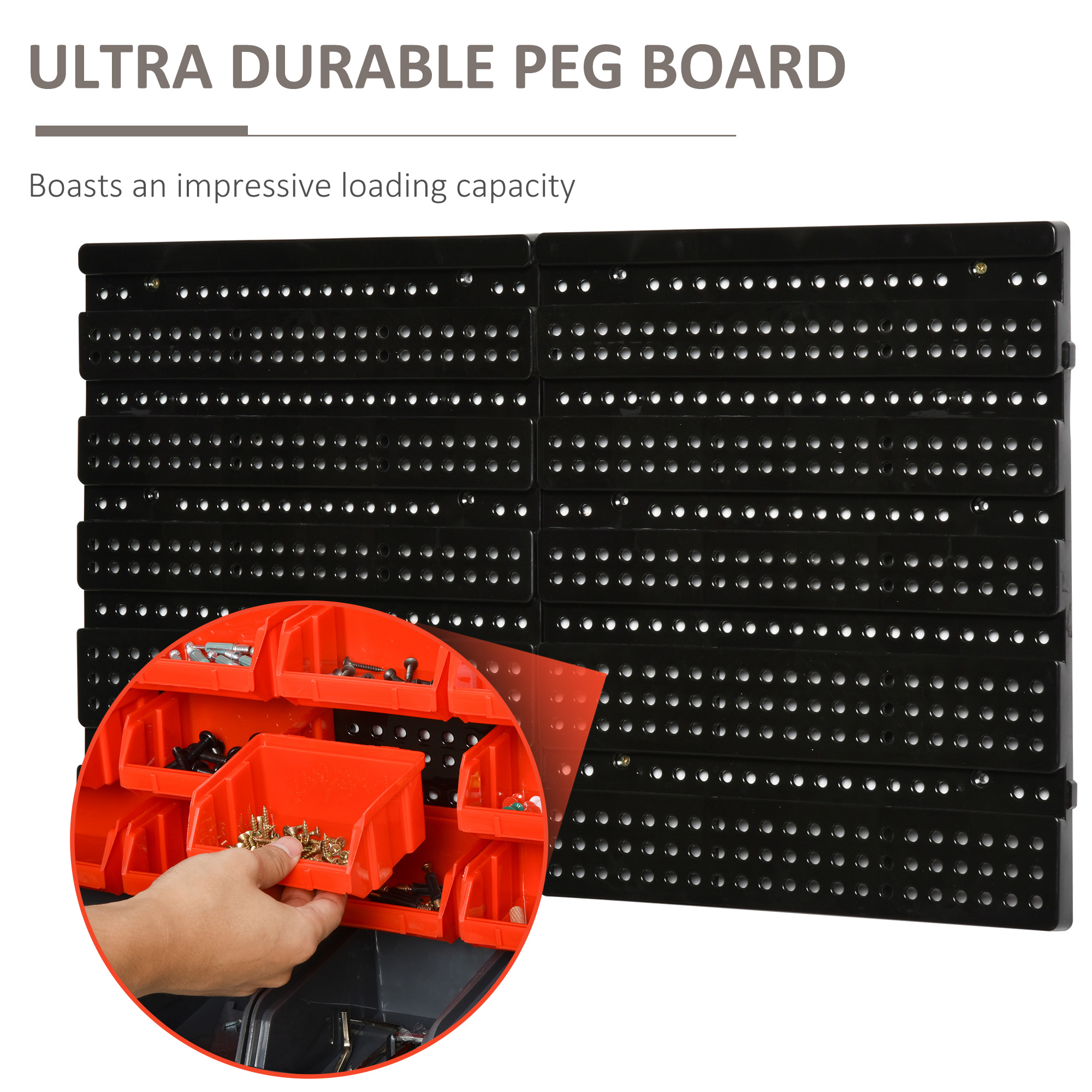 DURHAND Professional Wall Mounted Tool Organiser, 30-Compartment, PP Material, Ideal for Hardware Storage, Red/Grey