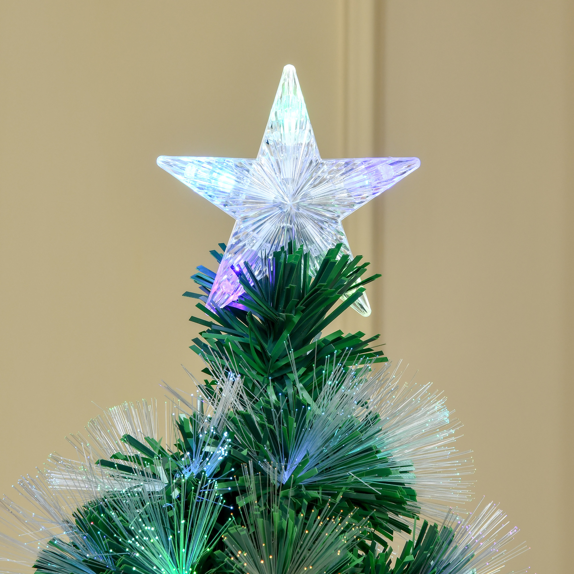 HOMCOM 1.5m Tall Artificial Christmas Tree Fiber Optic Colorful LED Pre-Lit Holiday Home Christmas Decoration with Flash Mode, Green