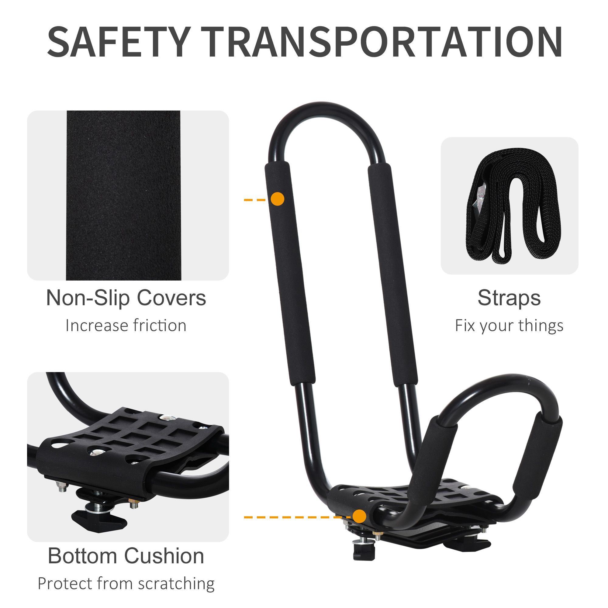 HOMCOM 2 Pieces Kayak Roof Rack Universal Mount Cross Bar Carrier Roof Bars for Boat with Strap