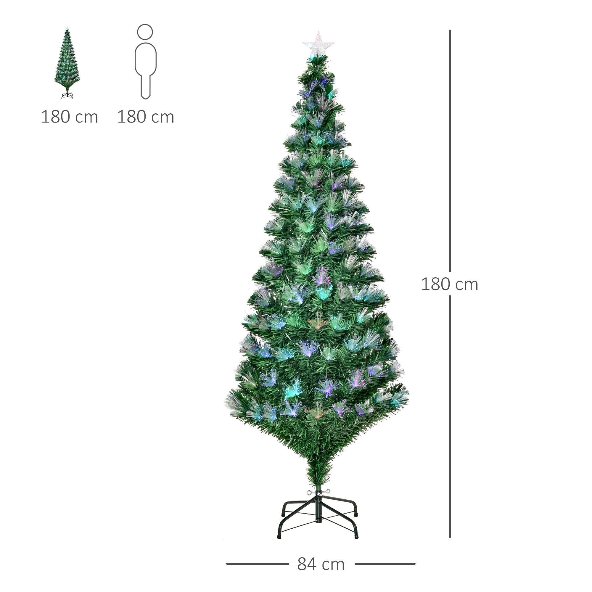 HOMCOM 6ft Tall Artificial Tree Fiber Optic Colorful LED Pre-Lit Holiday Home Christmas Decoration with Flash Mode - Green