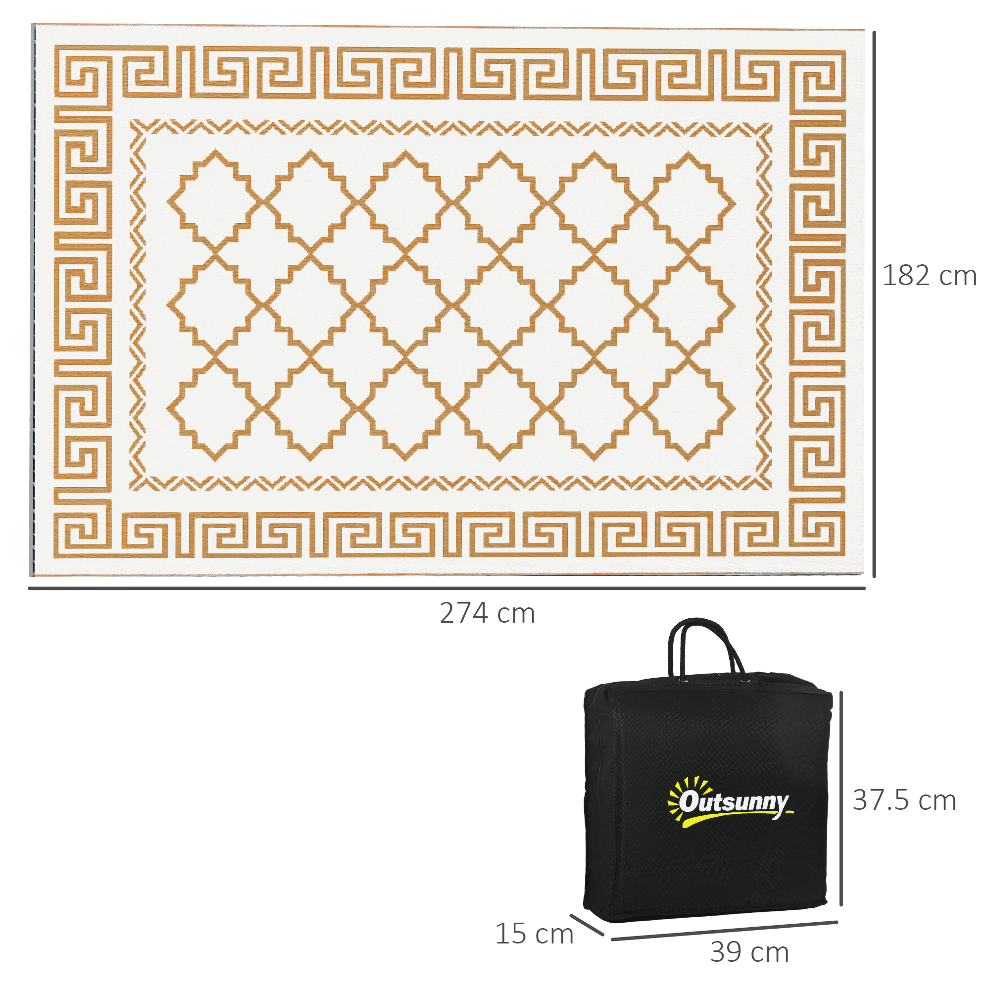 Outsunny Reversible Outdoor Rug, Plastic Straw, Portable with Carry Bag, 182 x 274cm, Brown and Cream