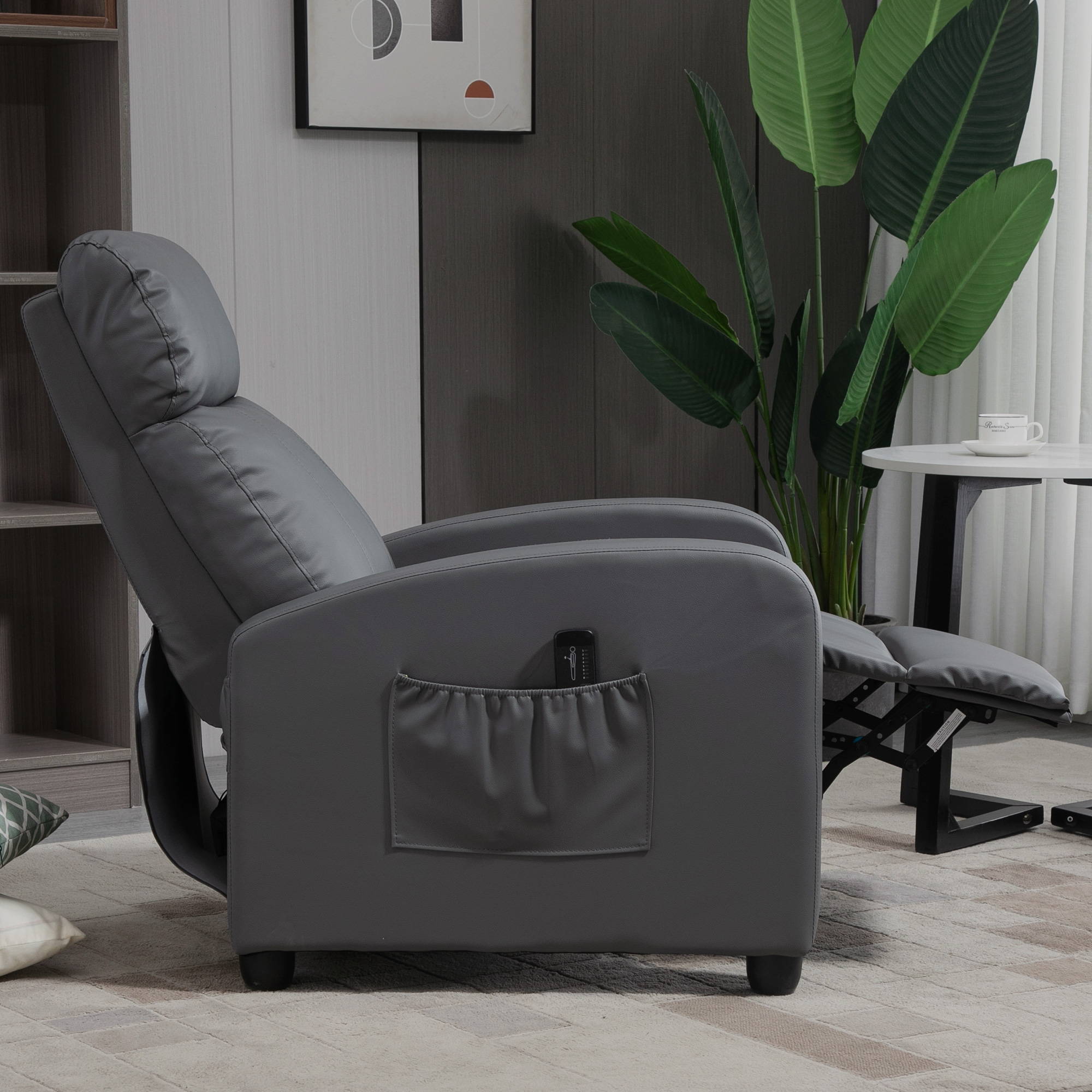 HOMCOM Reclining Massage Chair, Faux Leather with Footrest, Remote Control, for Lounge, Bedroom, Cinema, Grey