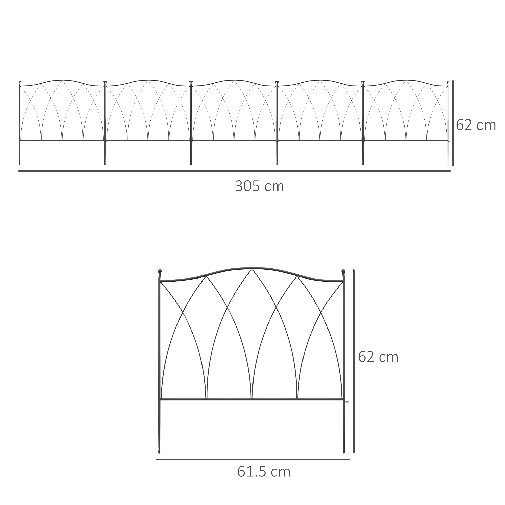 Outsunny Decorative Garden Fencing, 5PCs, Rustproof Metal Wire Picket Fence Panels, Landscape Edging, Animal Barrier, Black.