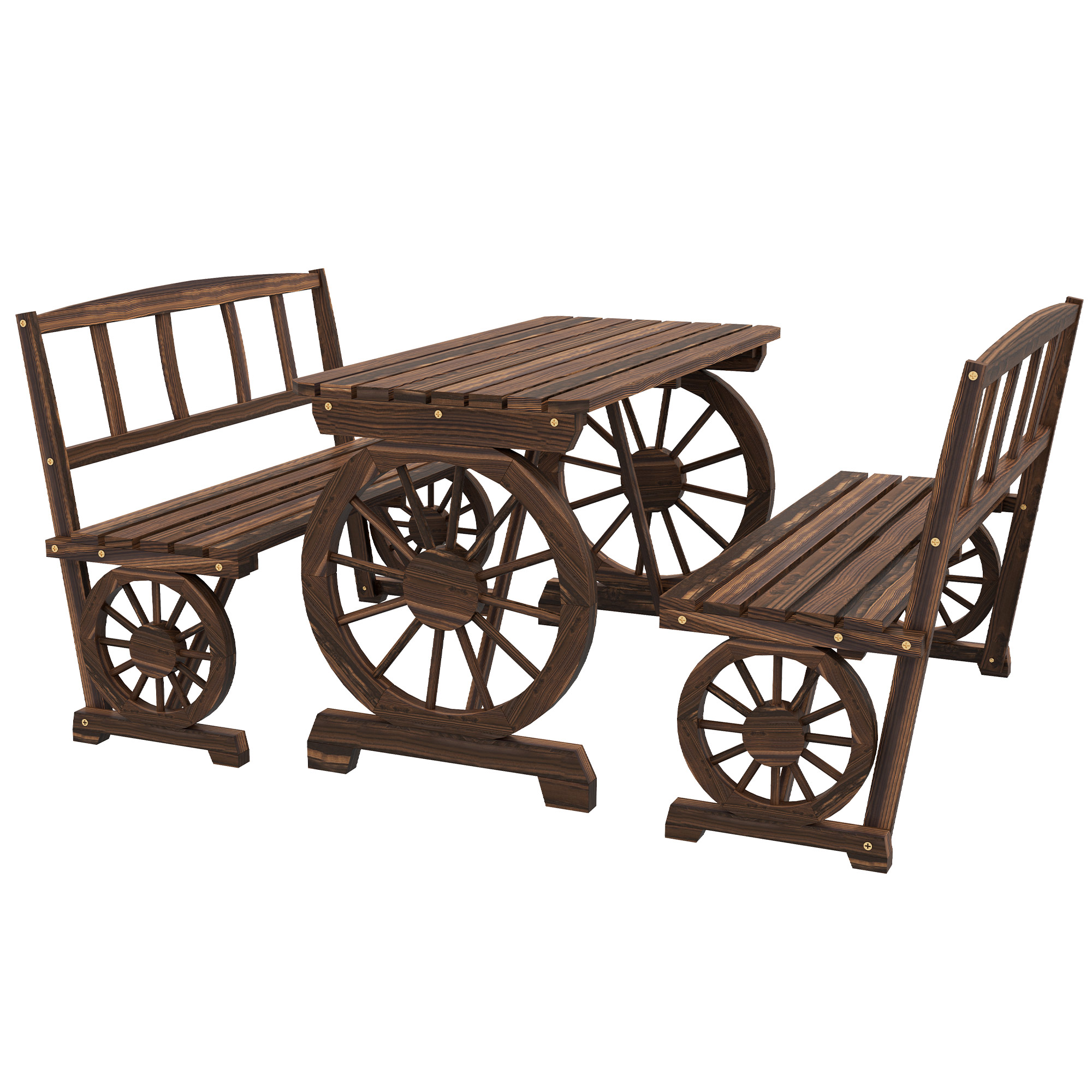 Poze Outsunny Set de mobilier de terasa din 3 piese, pentru exterior, Set din lemn pentru gradina cu doua scaune, Carbonizat