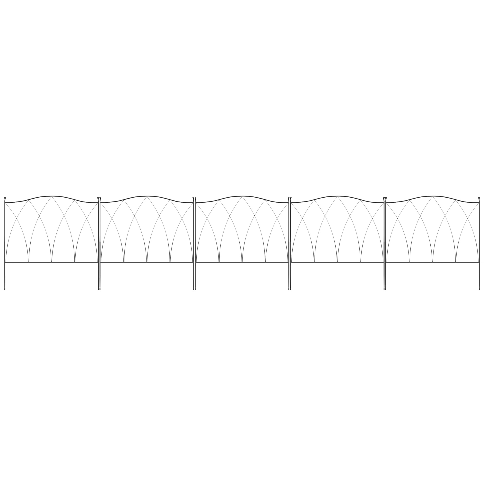 Outsunny Decorative Garden Fencing, 5PCs, Rustproof Metal Wire Picket Fence Panels, Landscape Edging, Animal Barrier, Black.
