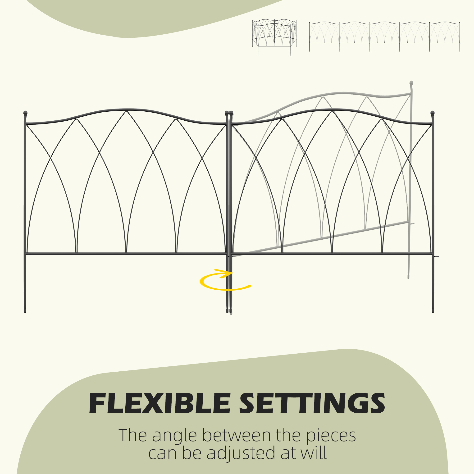 Outsunny Decorative Garden Fencing, 5PCs, Rustproof Metal Wire Picket Fence Panels, Landscape Edging, Animal Barrier, Black.