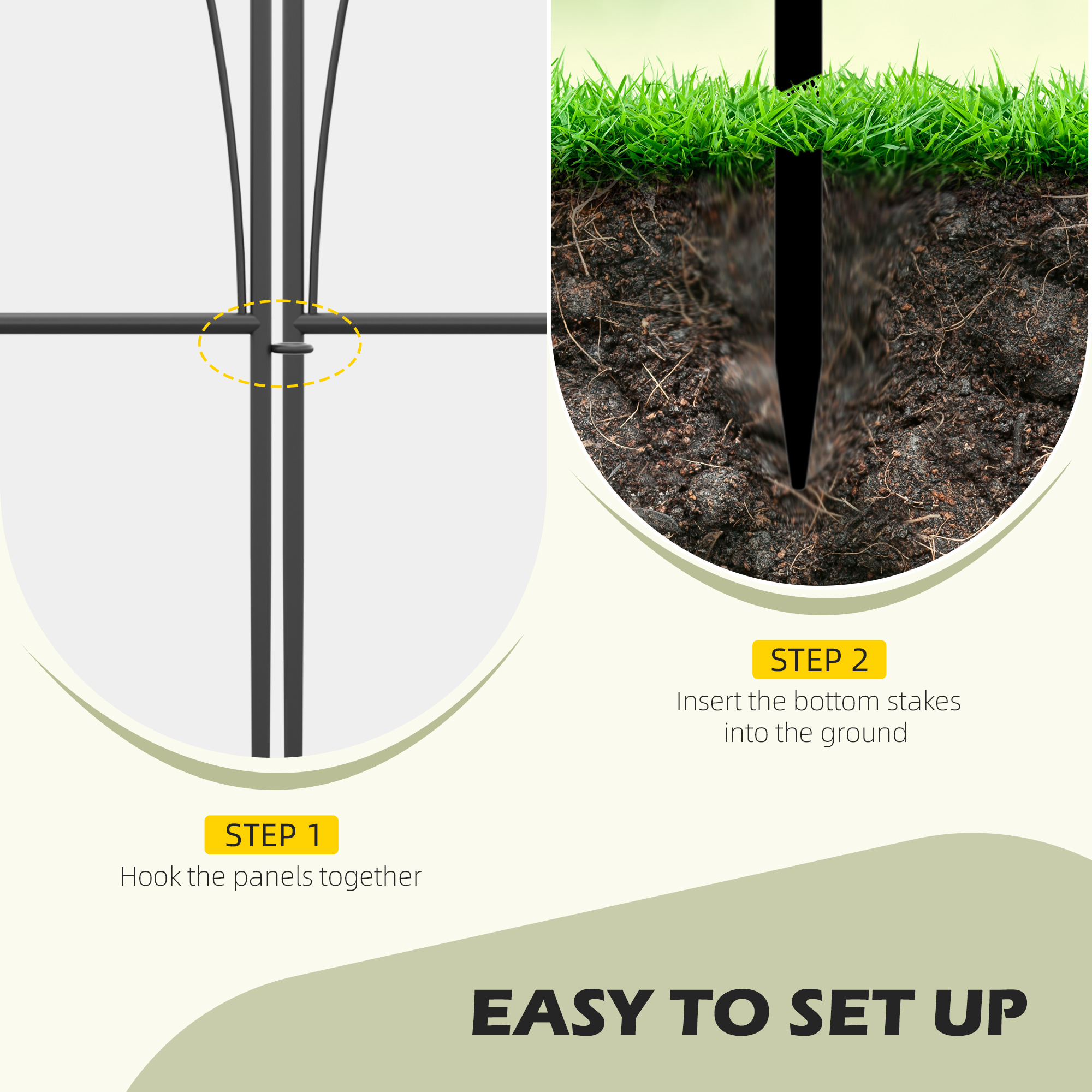 Outsunny Decorative Garden Fencing, 5PCs, Rustproof Metal Wire Picket Fence Panels, Landscape Edging, Animal Barrier, Black.