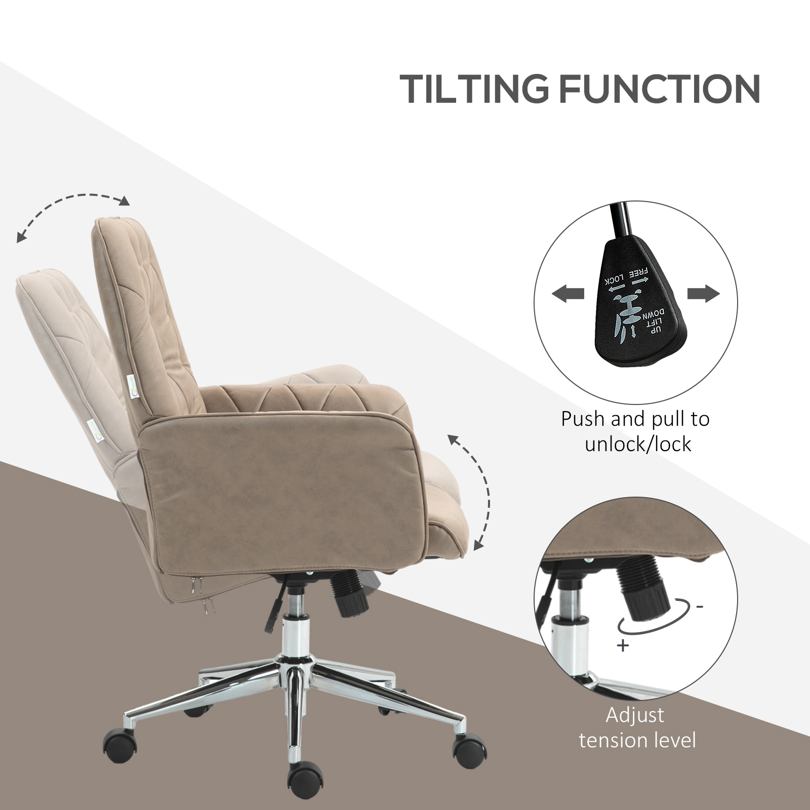 Vinsetto Ergonomic Microfibre Office Chair, Swivel Desk Chair with Adjustable Height & Armrests, Beige