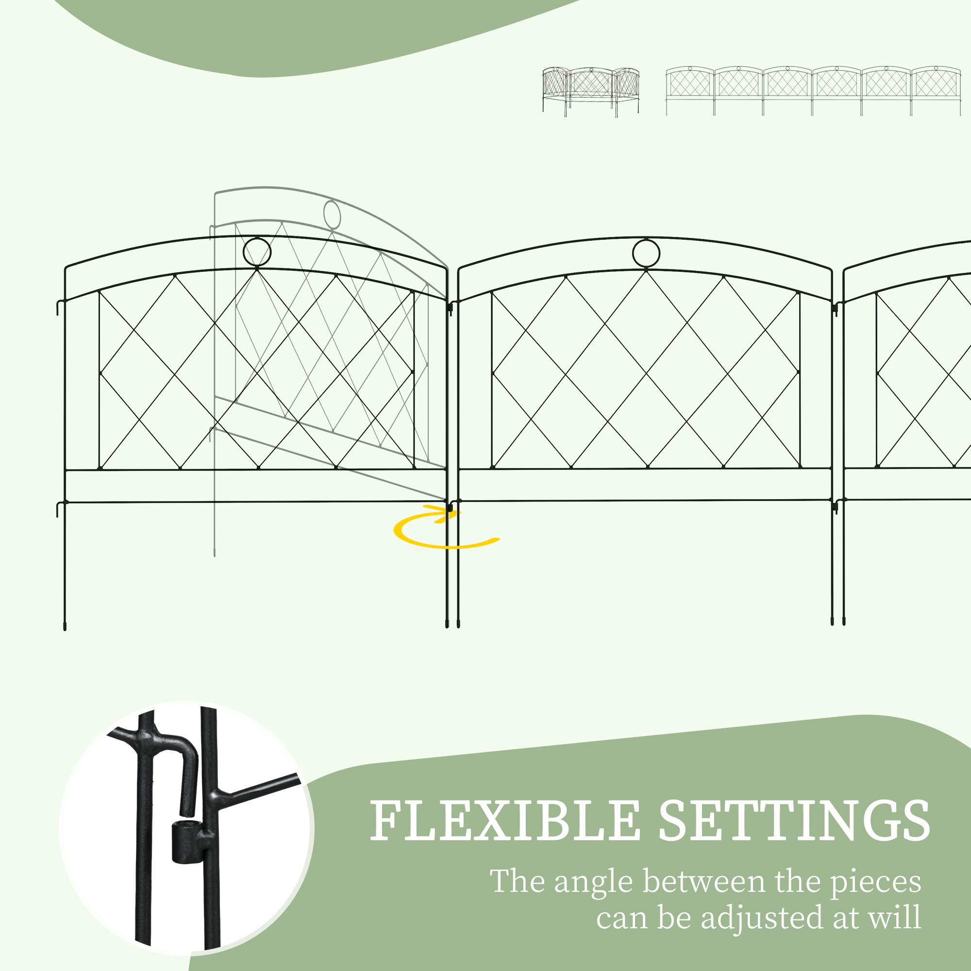 Outsunny Decorative Metal Garden Fence, Outdoor Picket Panels, Easy Install, Set of 6, Black