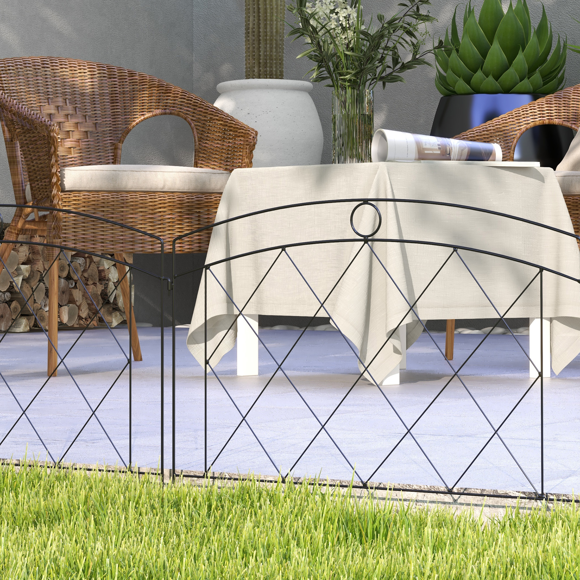 Outsunny Decorative Metal Garden Fence, Outdoor Picket Panels, Easy Install, Set of 6, Black