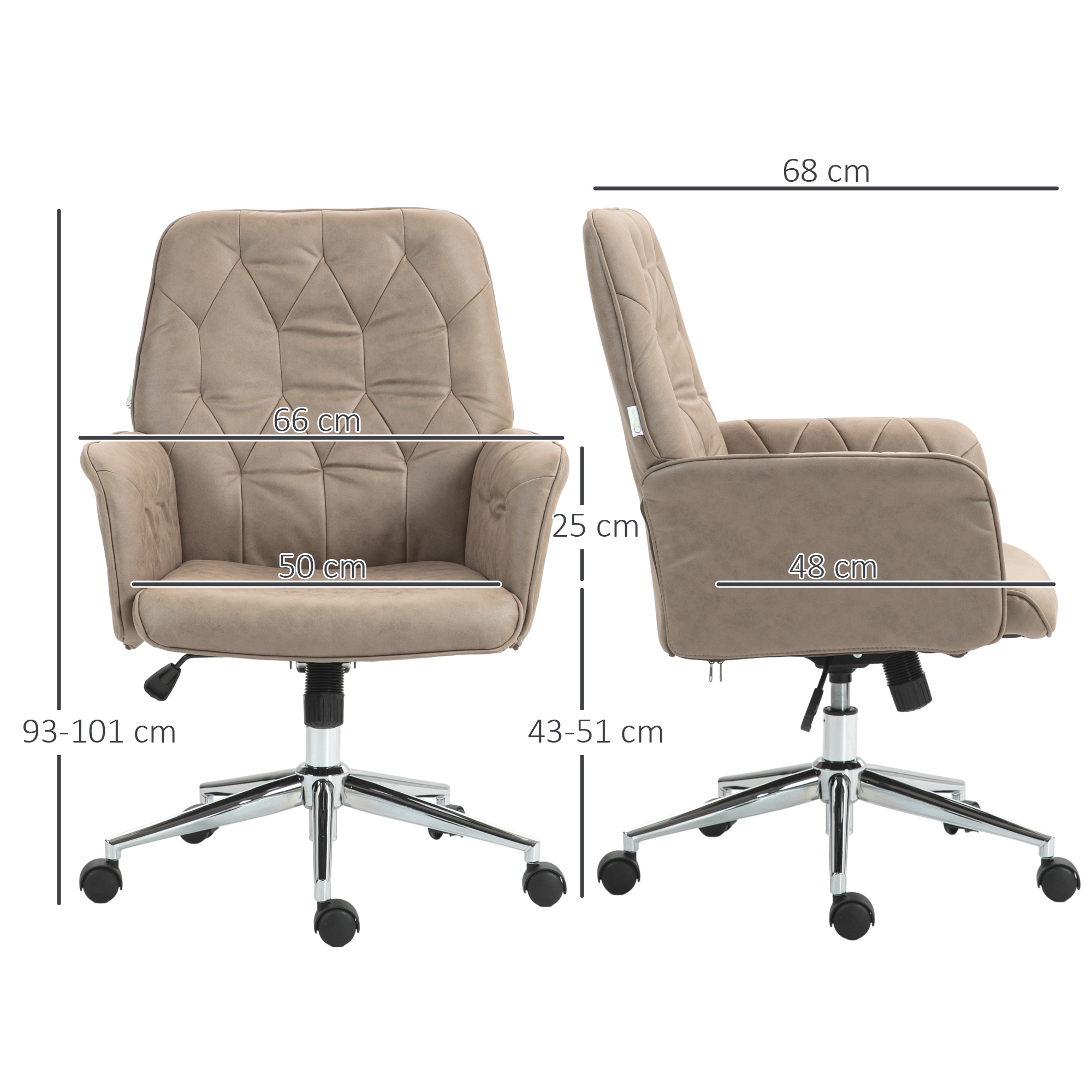 Vinsetto Ergonomic Microfibre Office Chair, Swivel Desk Chair with Adjustable Height & Armrests, Beige