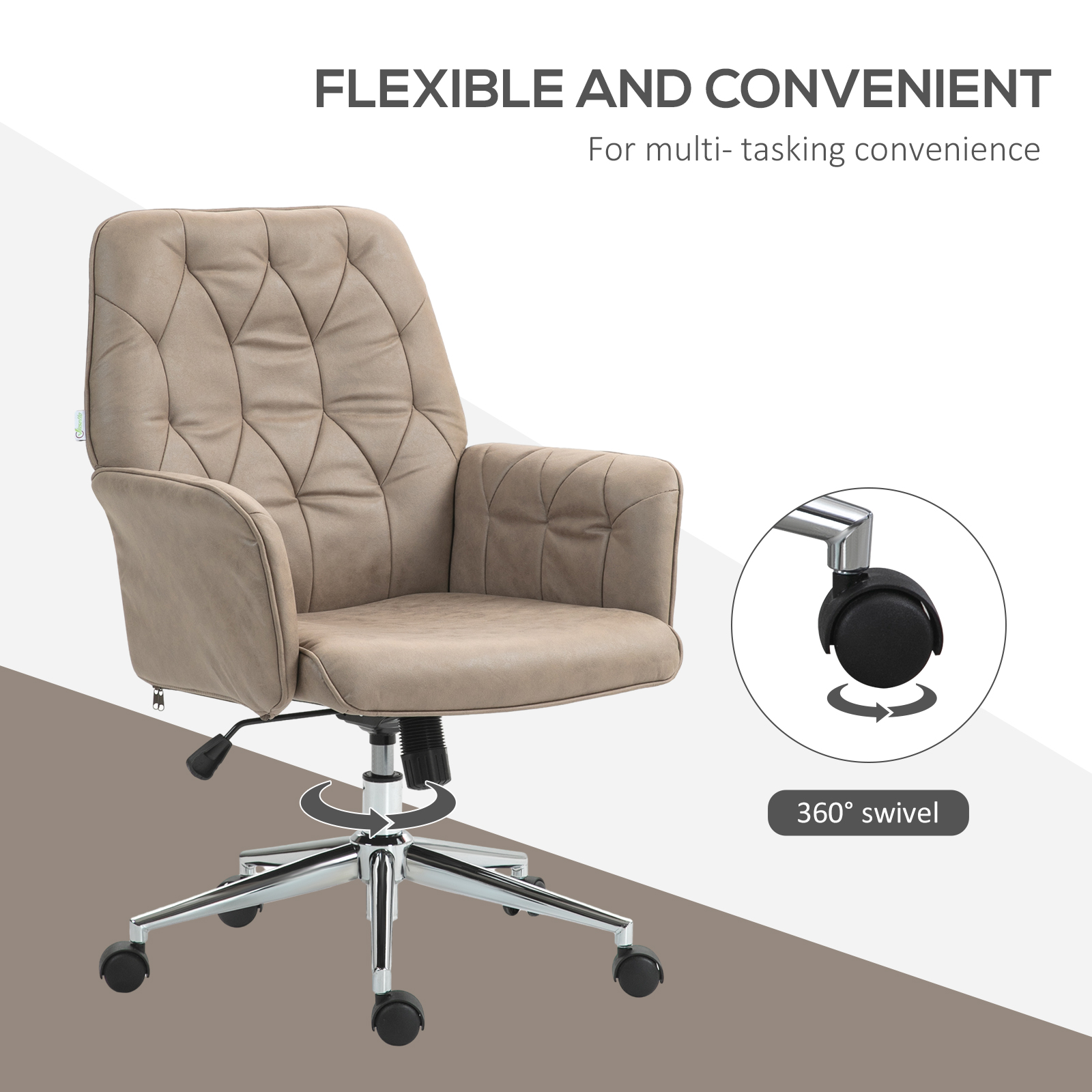 Vinsetto Ergonomic Microfibre Office Chair, Swivel Desk Chair with Adjustable Height & Armrests, Beige
