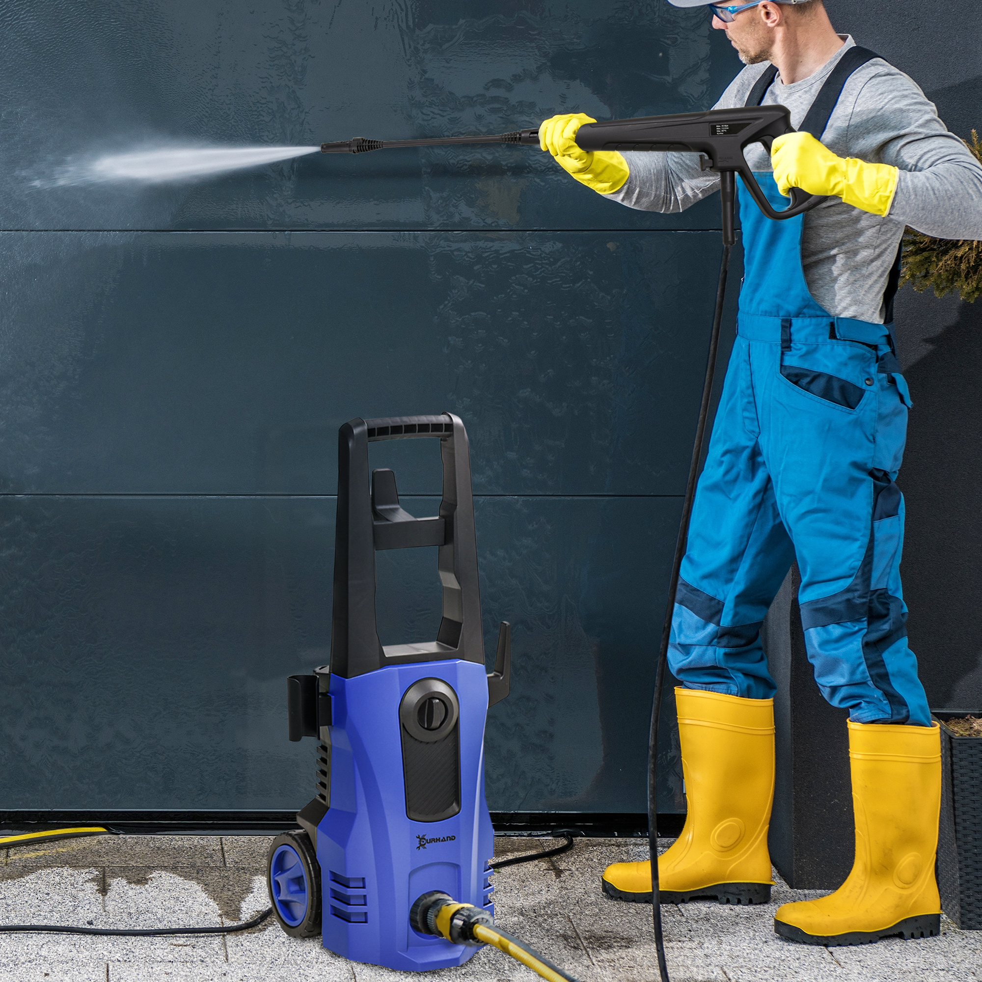 DURHAND HighÂ PressureÂ Washer, 150 Bar Pressure, 510 L/h Flow, 1800W, High-Performance Portable Power Jet Wash Cleaner, Blue