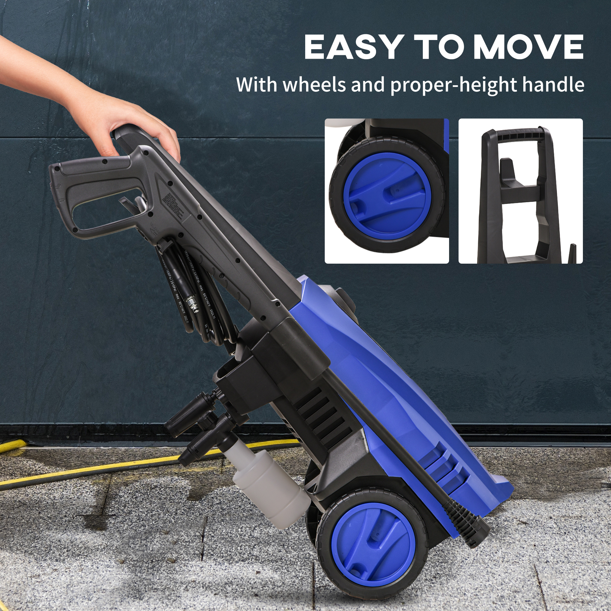 DURHAND HighÂ PressureÂ Washer, 150 Bar Pressure, 510 L/h Flow, 1800W, High-Performance Portable Power Jet Wash Cleaner, Blue
