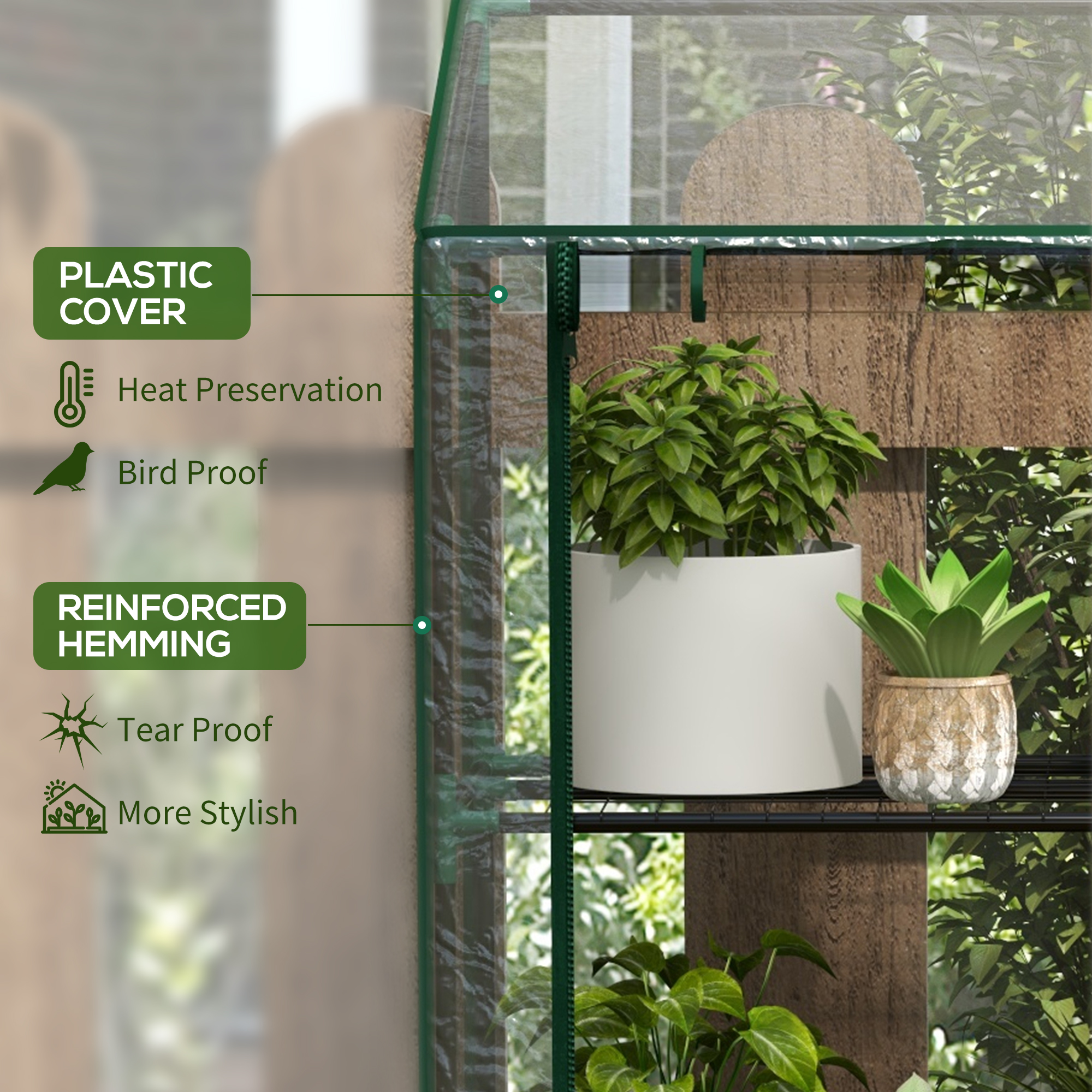 Outsunny 3 Tier 6 Wire Shelves Reinforced Mini Greenhouse, Clear