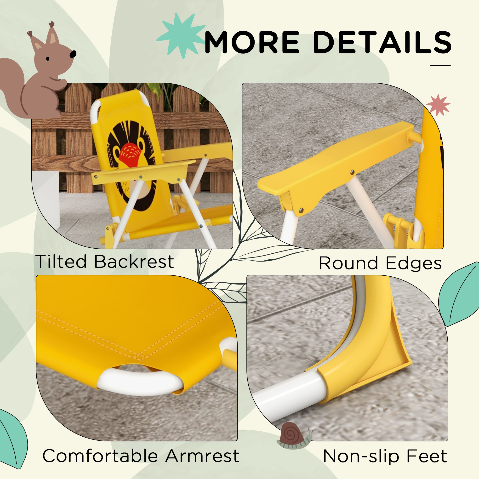 Outsunny Lion Themed Kids Outdoor Picnic Table & Chair Set, with Foldable Chairs, Adjustable Parasol, Yellow