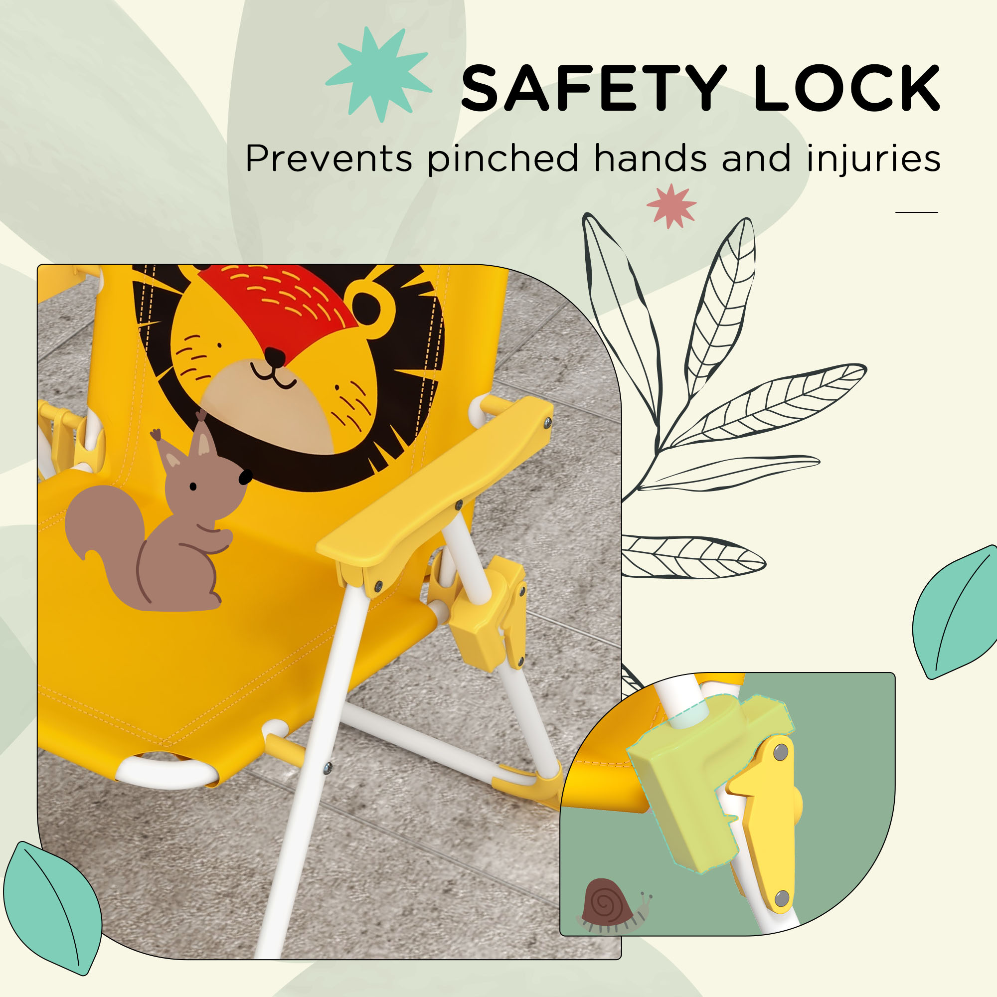 Outsunny Lion Themed Kids Outdoor Picnic Table & Chair Set, with Foldable Chairs, Adjustable Parasol, Yellow