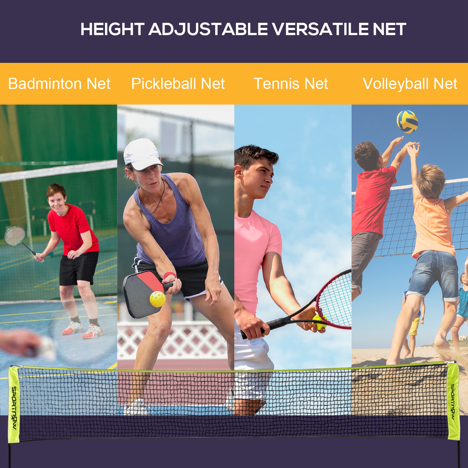 SPORTNOW 4m Adjustable Height Net for Badminton, Tennis, Pickleball, Volleyball Outdoor Sports with Carry Bag, Blue