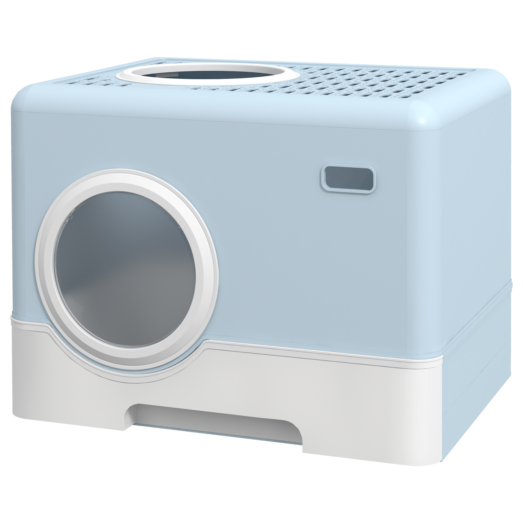 PawHut Cat Litter Box Enclosed with Lid Front Entry Top Exit, Drawer Tray, Scoop, 52L x 41W x 38.5Hcm - Blue