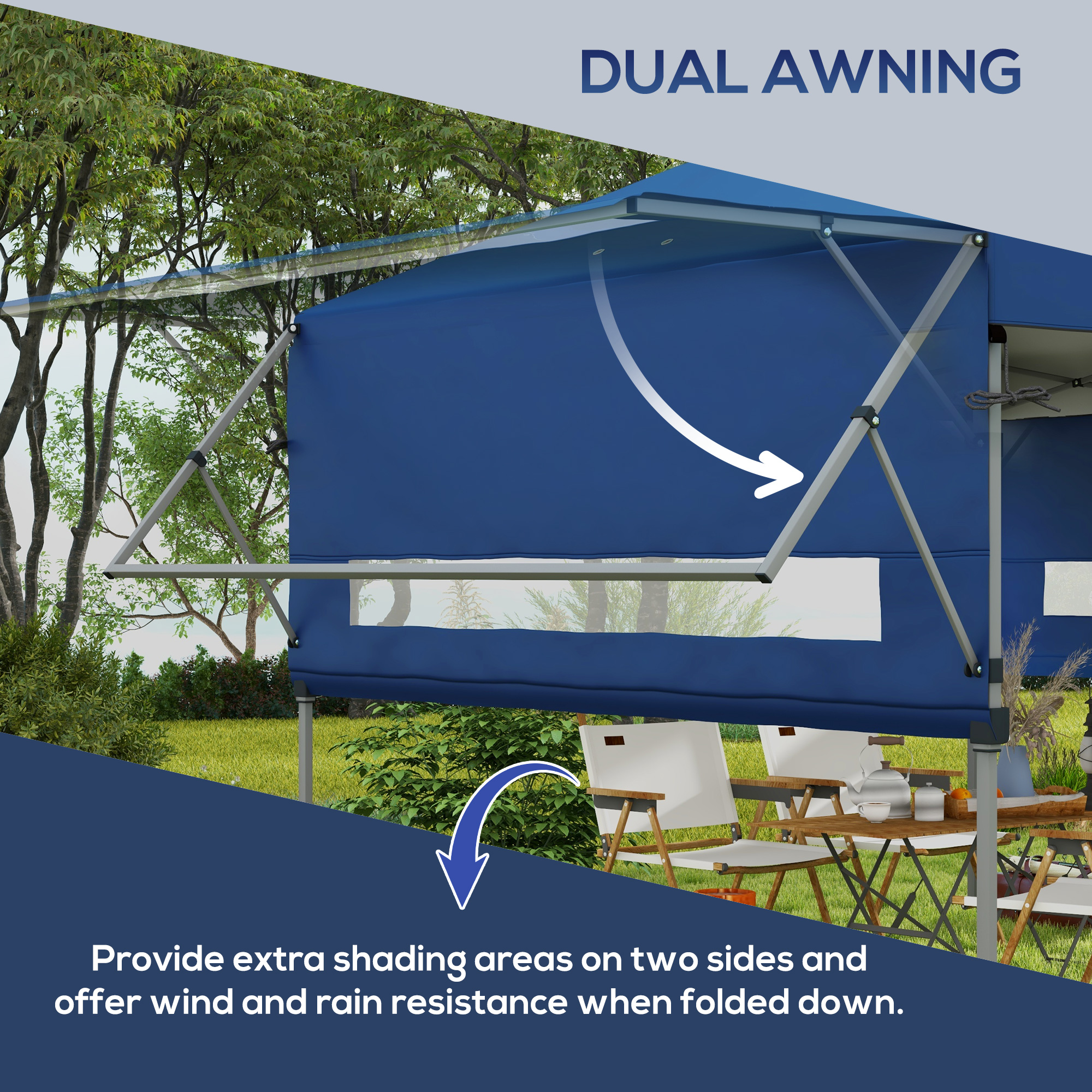 Outsunny 5 x 3(m) Pop Up Gazebo with Extend Dual Awnings, 1 Person Easy up Marquee Party Tent with 1-Button Push, Double Roof, Sandbags,