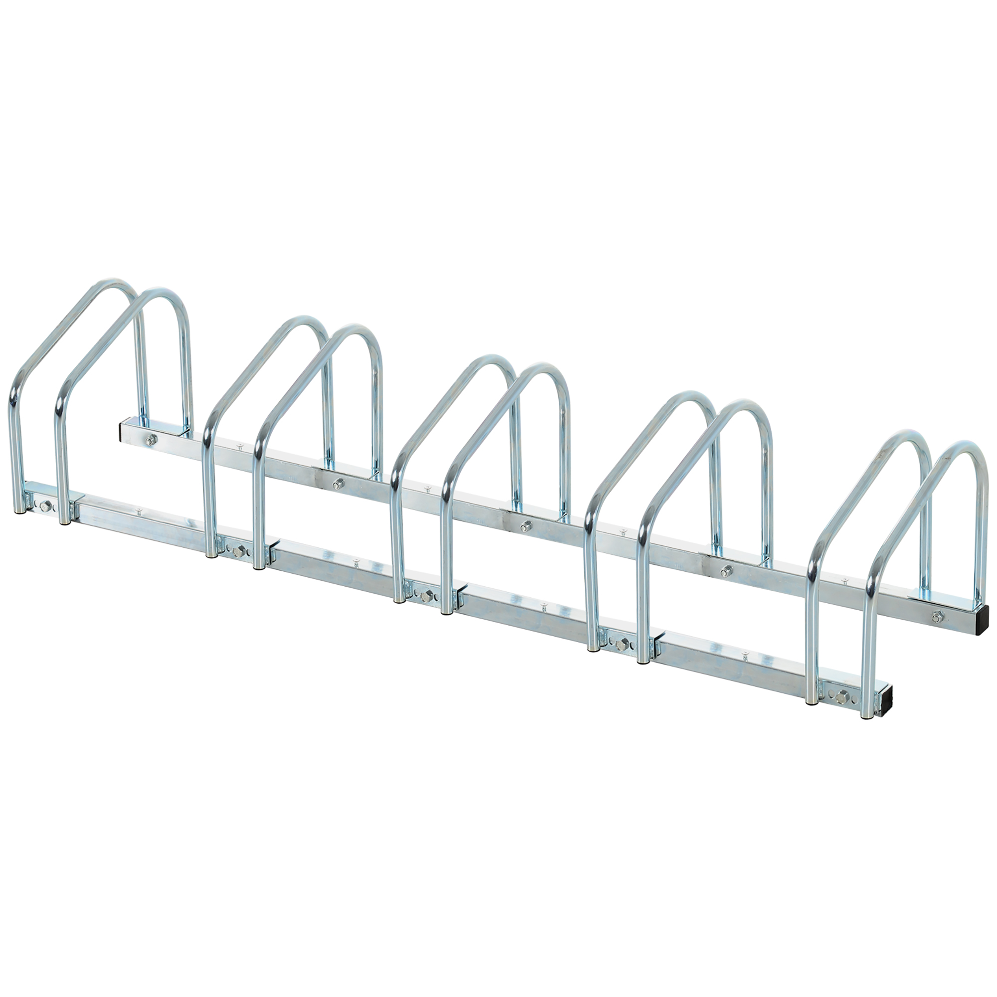 HOMCOM Parking Bike Stand, Outdoor Bike Rack, Floor Locking Stand, 5 Racks, Silver at Aosom IE