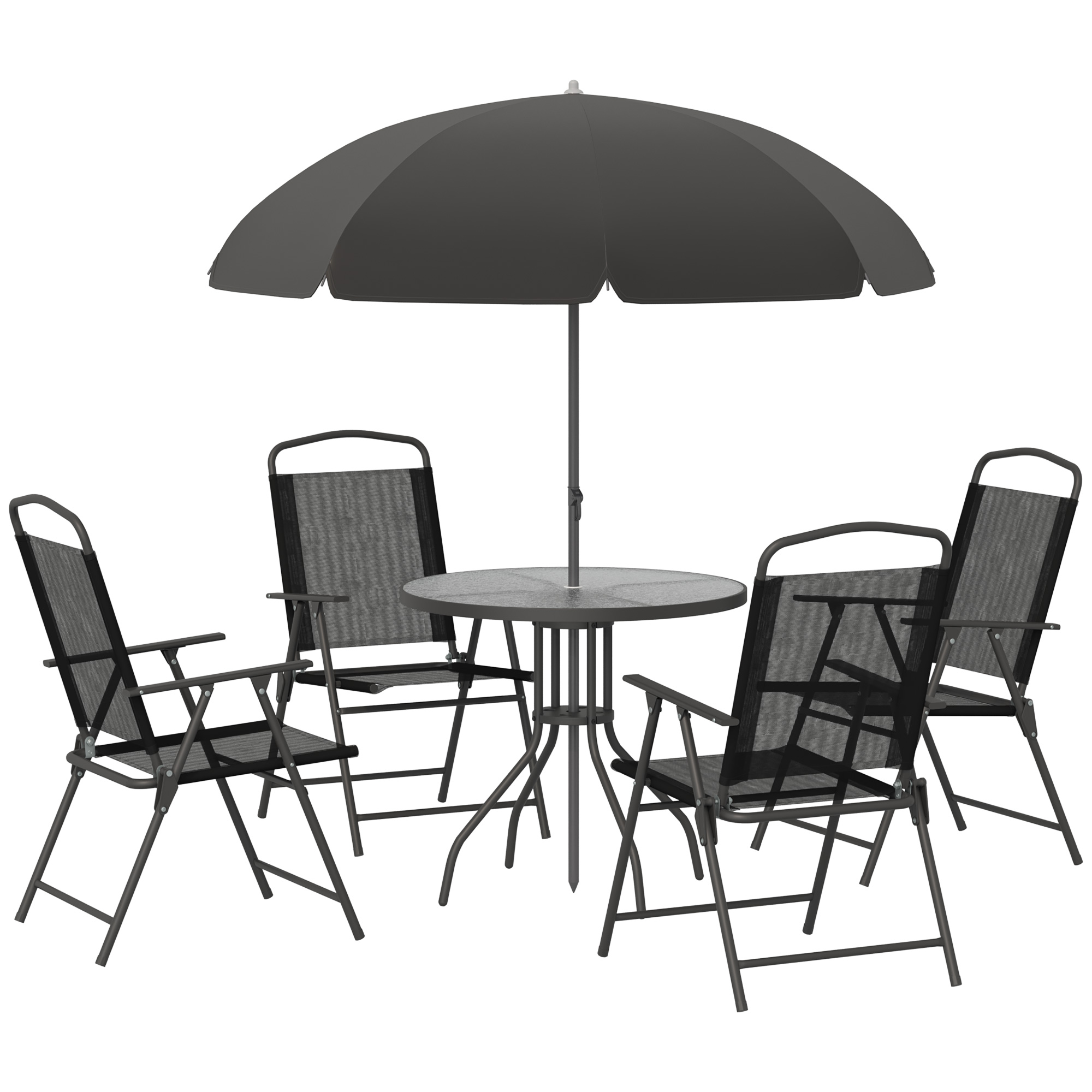 Outsunny 4 Seater Patio Furniture, with Round Garden Table and Parasol-Black - Aosom Ireland from Aosom IE