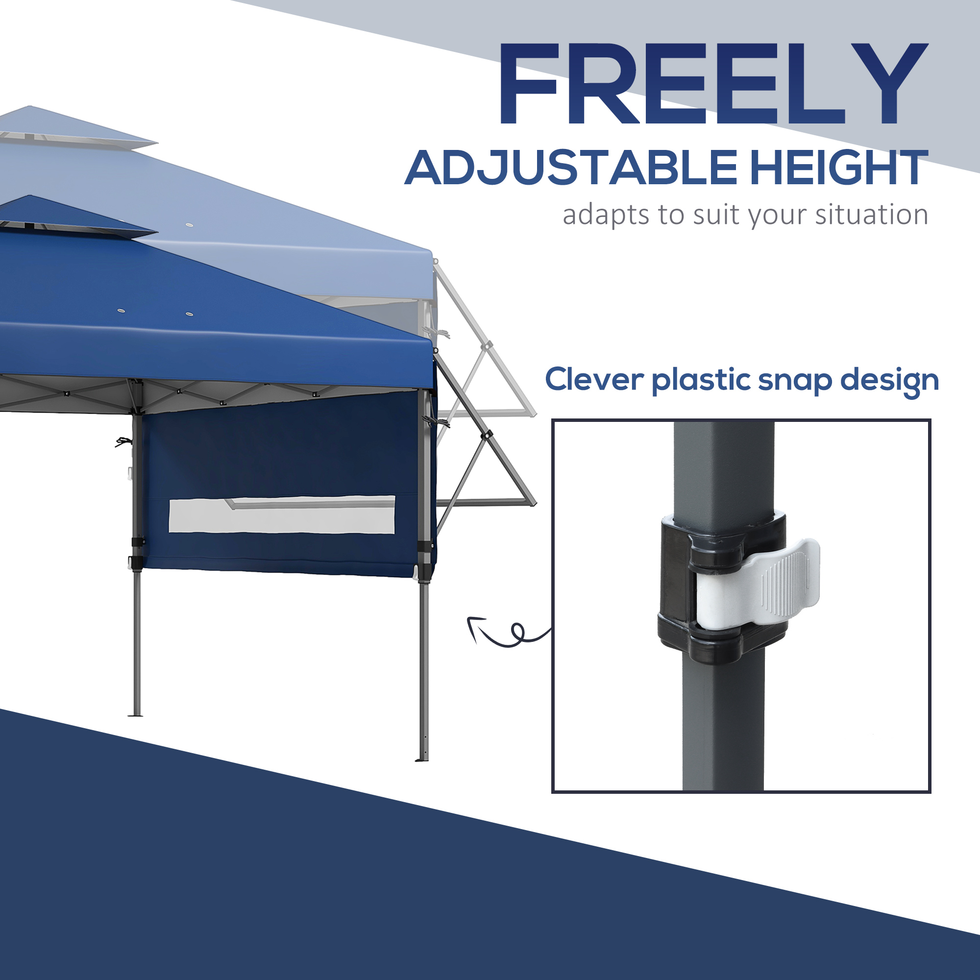 Outsunny 5 x 3(m) Pop Up Gazebo with Extend Dual Awnings, 1 Person Easy up Marquee Party Tent with 1-Button Push, Double Roof, Sandbags,
