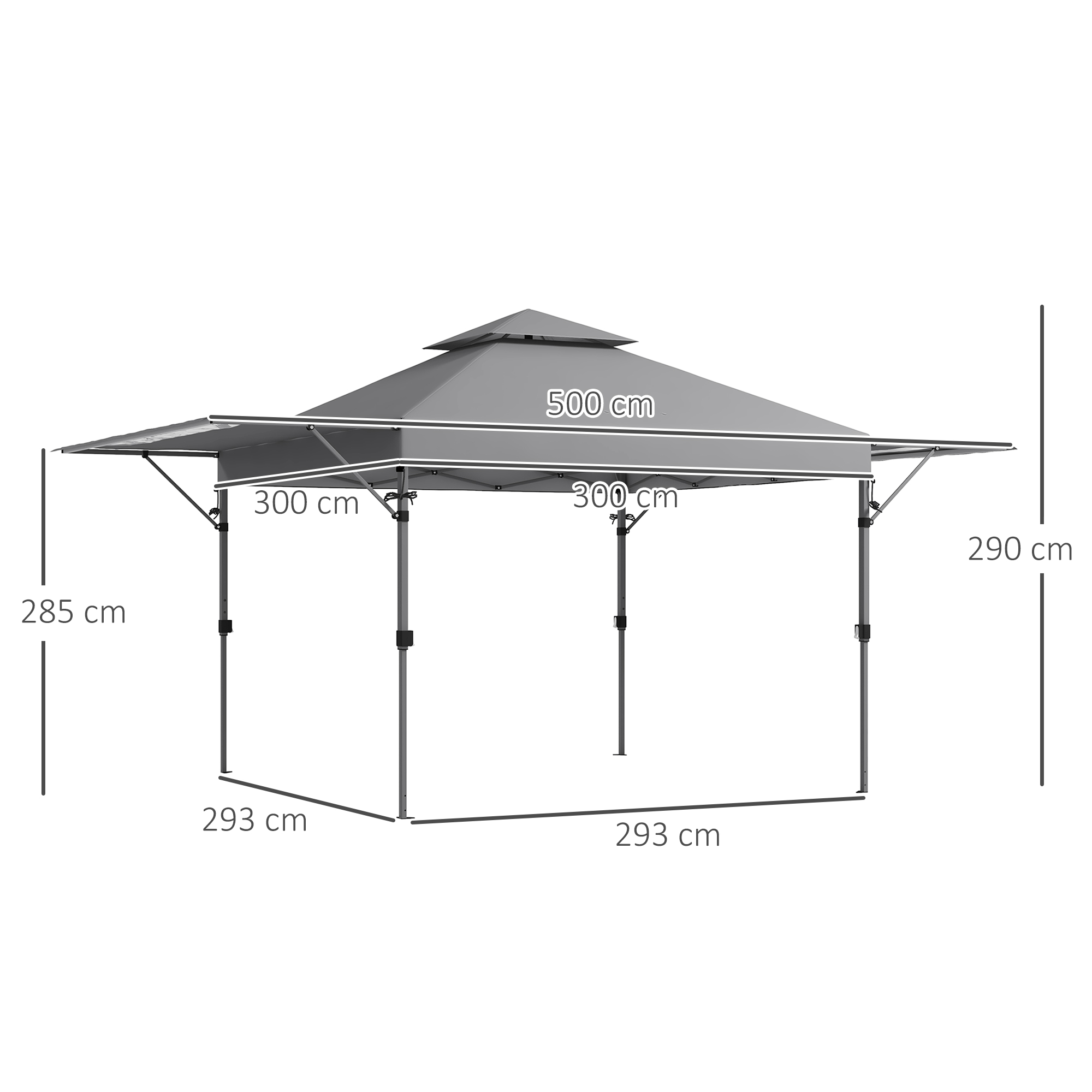 Outsunny 5 x 3(m) Pop Up Gazebo with Extend Dual Awnings, 1 Person Easy up Marquee Party Tent with 1-Button Push, Double Roof, Sandbags,