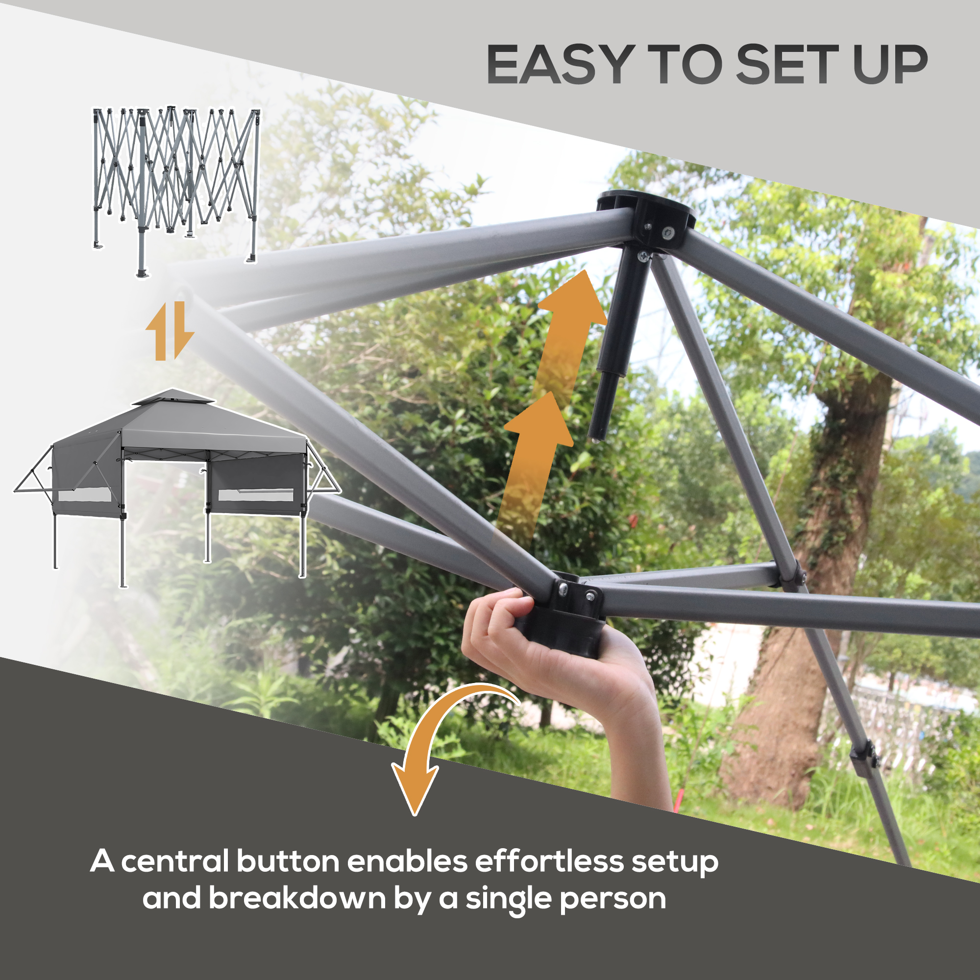 Outsunny 5 x 3(m) Pop Up Gazebo with Extend Dual Awnings, 1 Person Easy up Marquee Party Tent with 1-Button Push, Double Roof, Sandbags,
