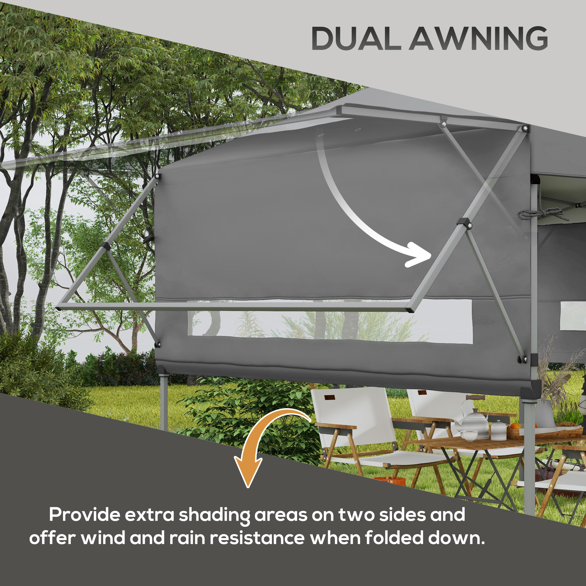 Outsunny 5 x 3(m) Pop Up Gazebo with Extend Dual Awnings, 1 Person Easy up Marquee Party Tent with 1-Button Push, Double Roof, Sandbags,