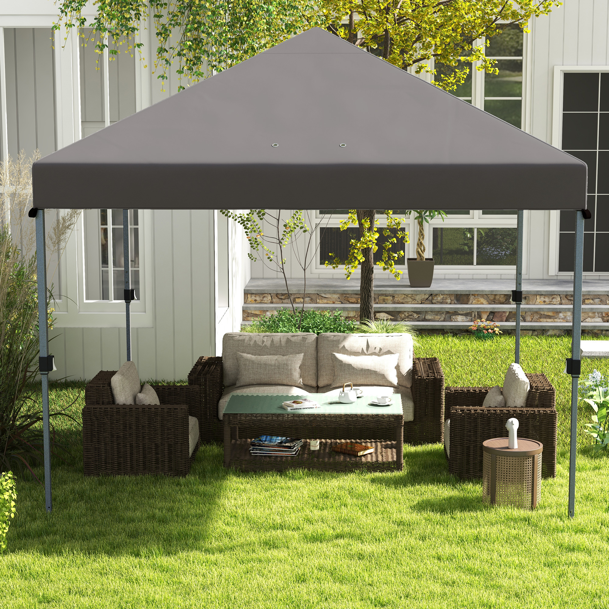 Outsunny 3 x 3(m) Pop Up Gazebo, 1 Person Easy up Marquee Party Tent with 1-Button Push, Adjustable Straight Legs, Stakes, Ropes,